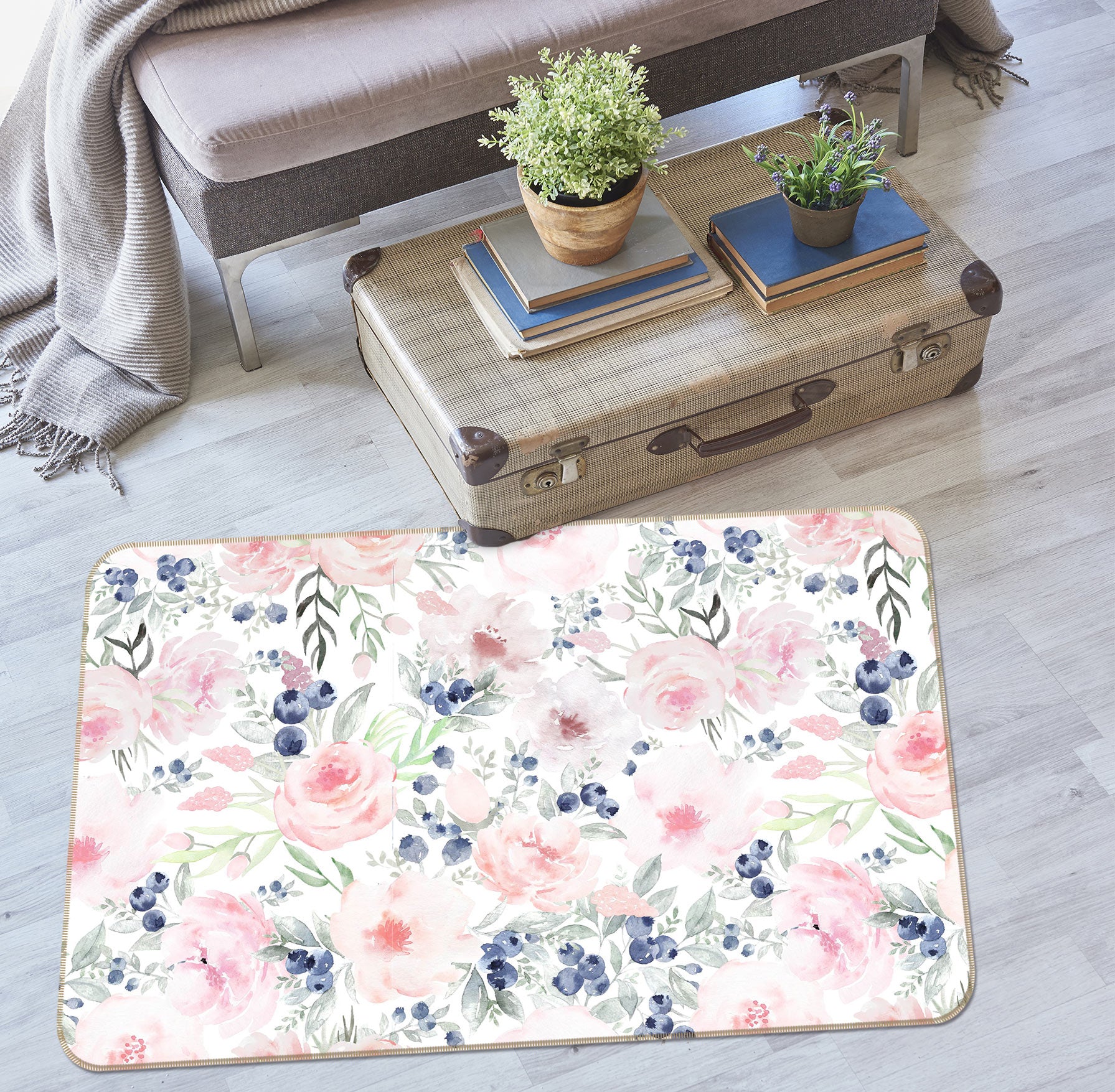 3D Blueberry Pink Flower 120 Uta Naumann Rug Non Slip Rug Mat
