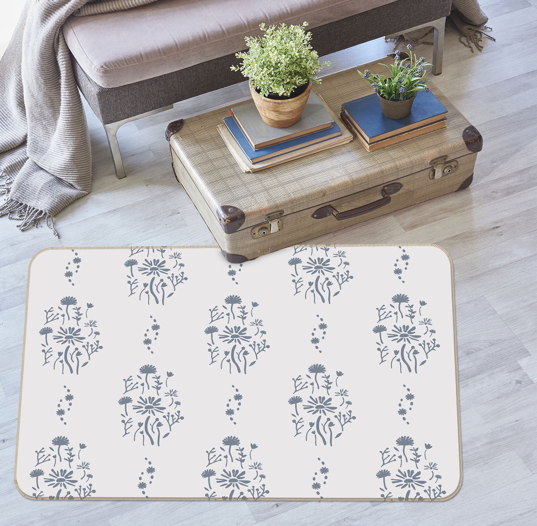 3D Flower Pattern 1101 Jillian Helvey Rug Non Slip Rug Mat