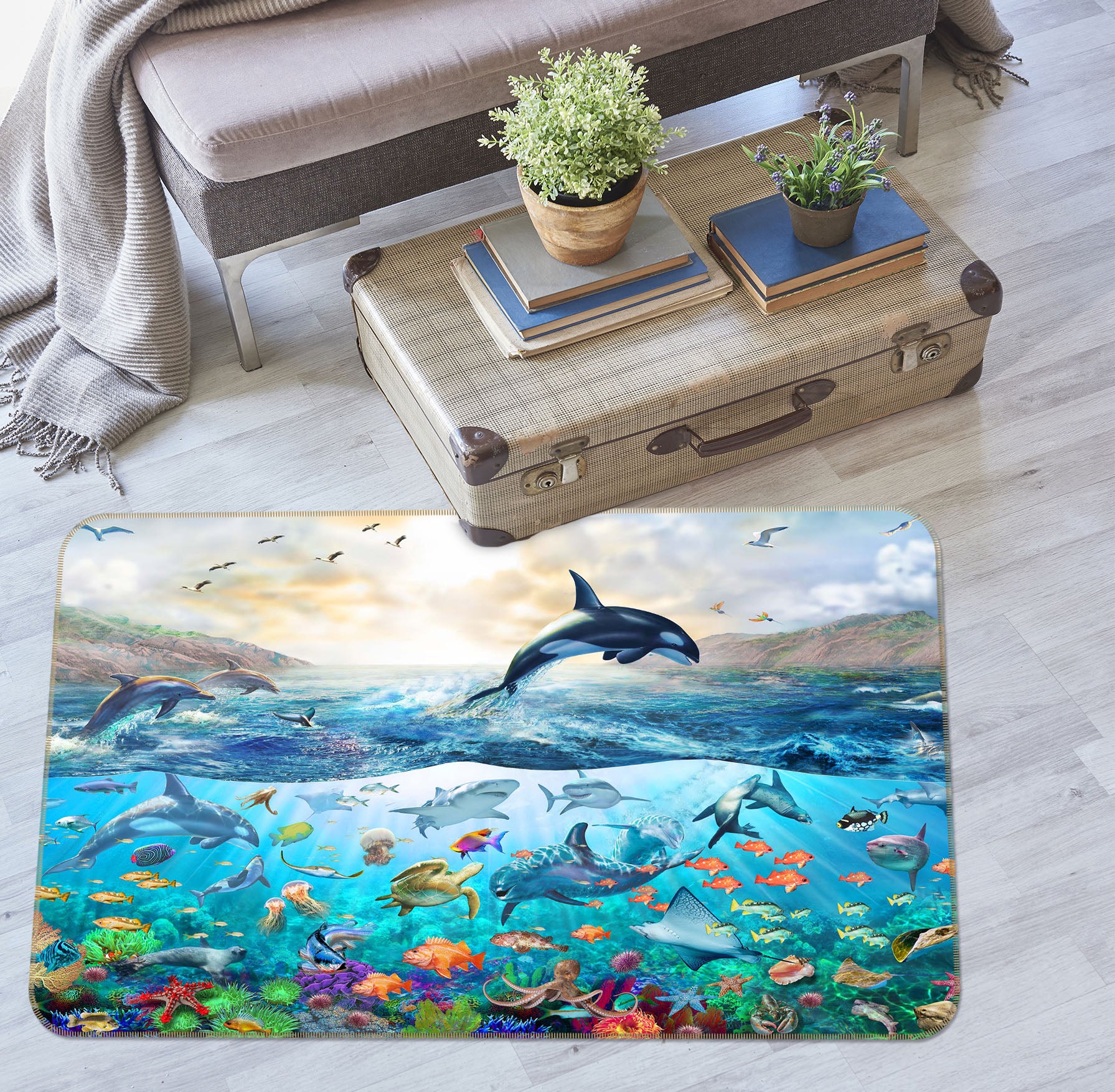 3D Marine Dolphin 1058 Adrian Chesterman Rug Non Slip Rug Mat