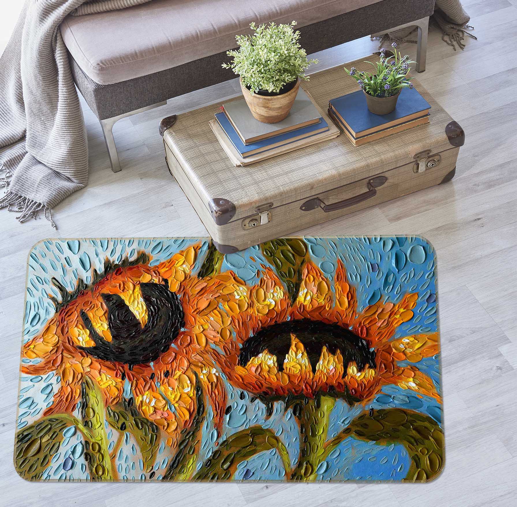3D Serenity Sunflowers 1014 Dena Tollefson Rug Non Slip Rug Mat