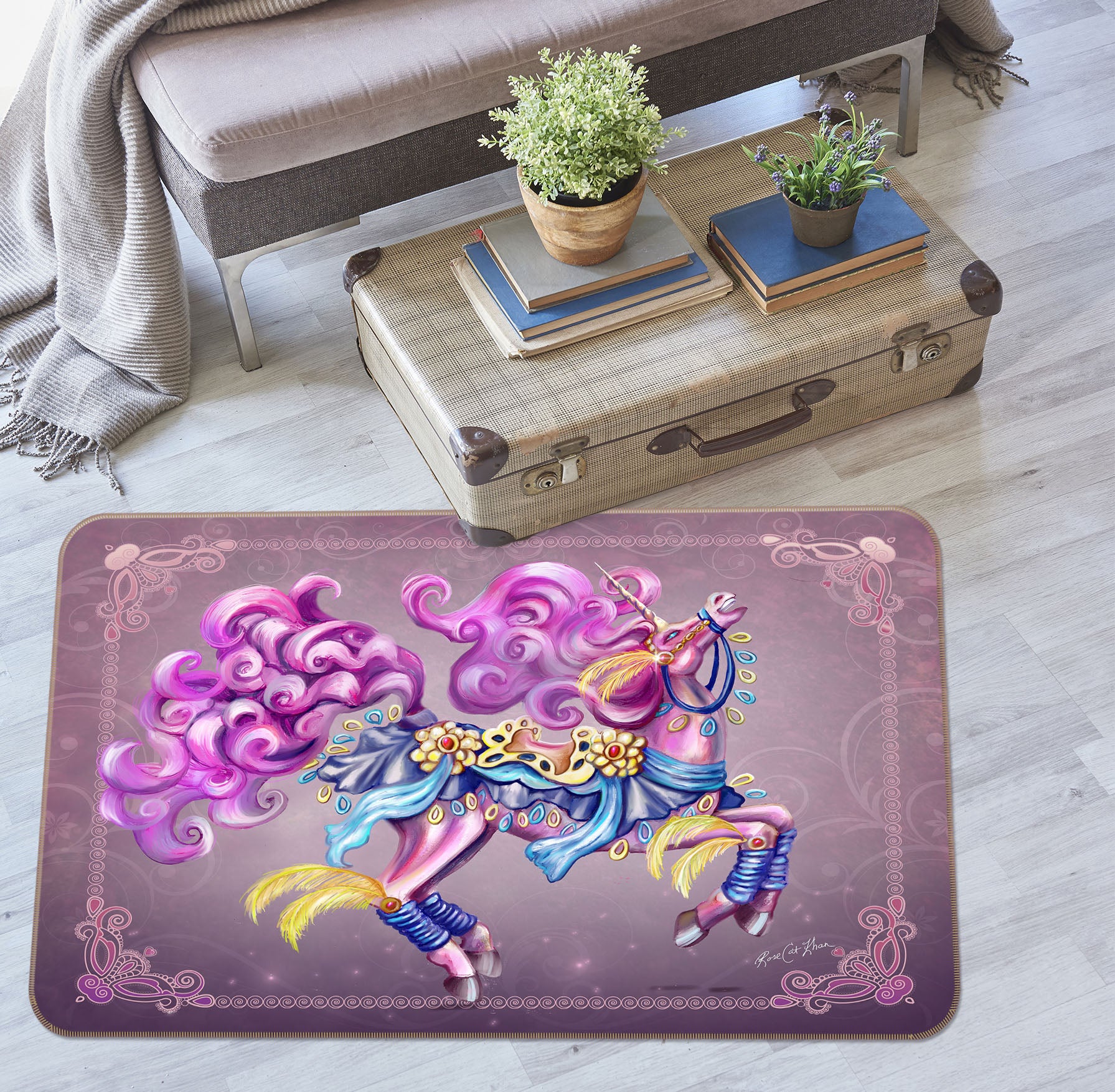 3D Purple Unicorn 3010 Rose Catherine Khan Rug Non Slip Rug Mat
