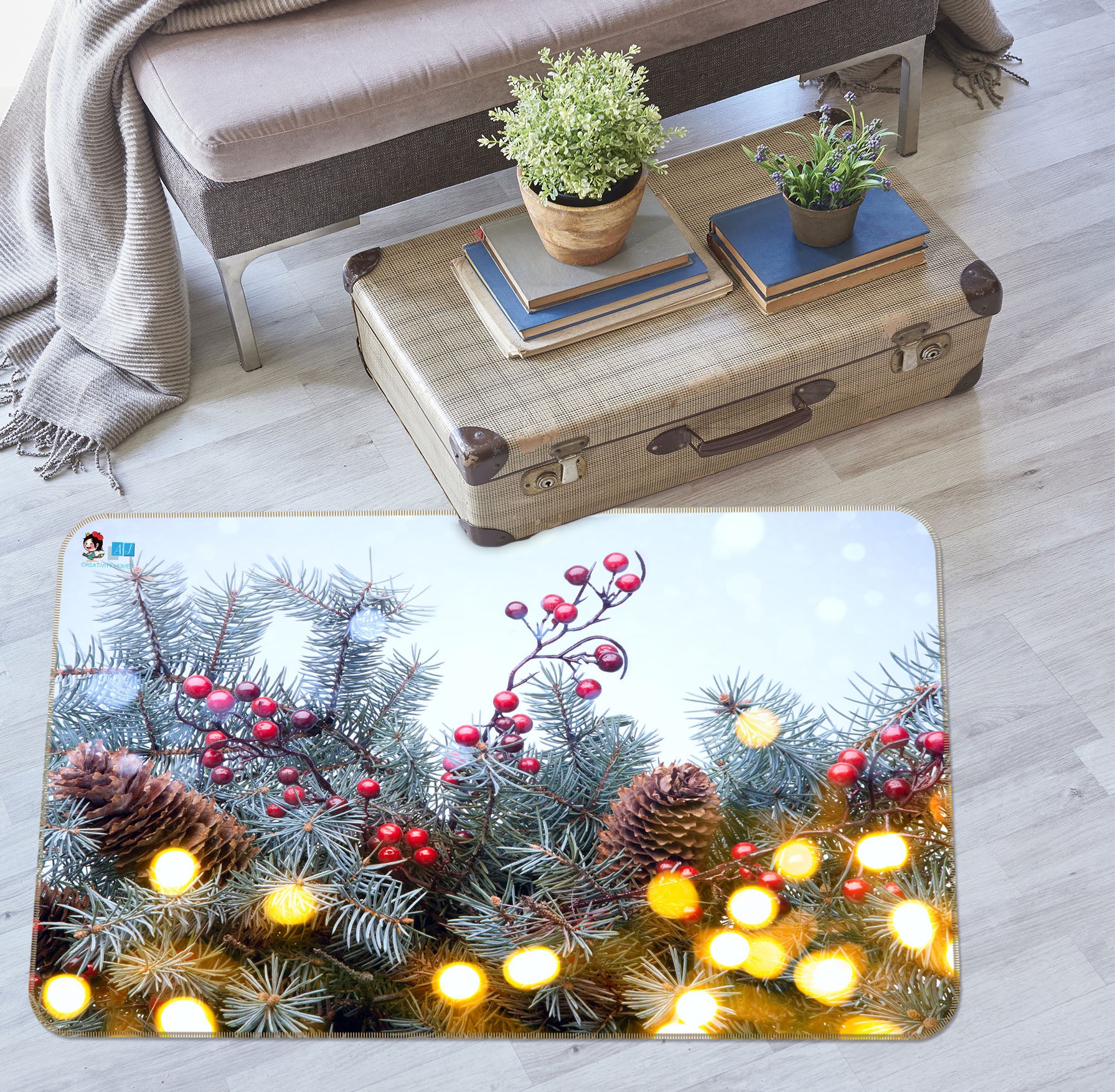 3D Branches Light Spot 56213 Christmas Non Slip Rug Mat Xmas
