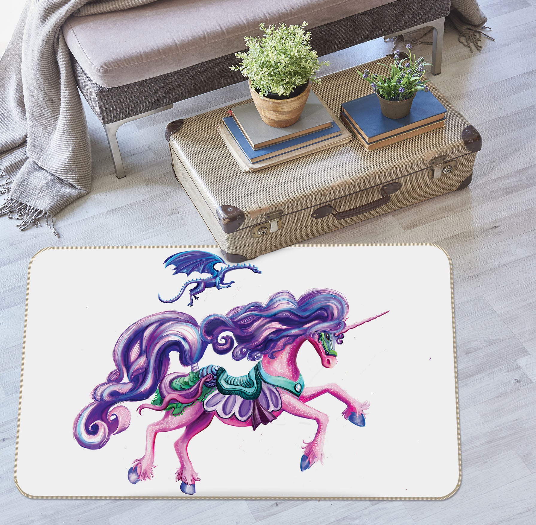 3D Princess Unicorn 3019 Rose Catherine Khan Rug Non Slip Rug Mat