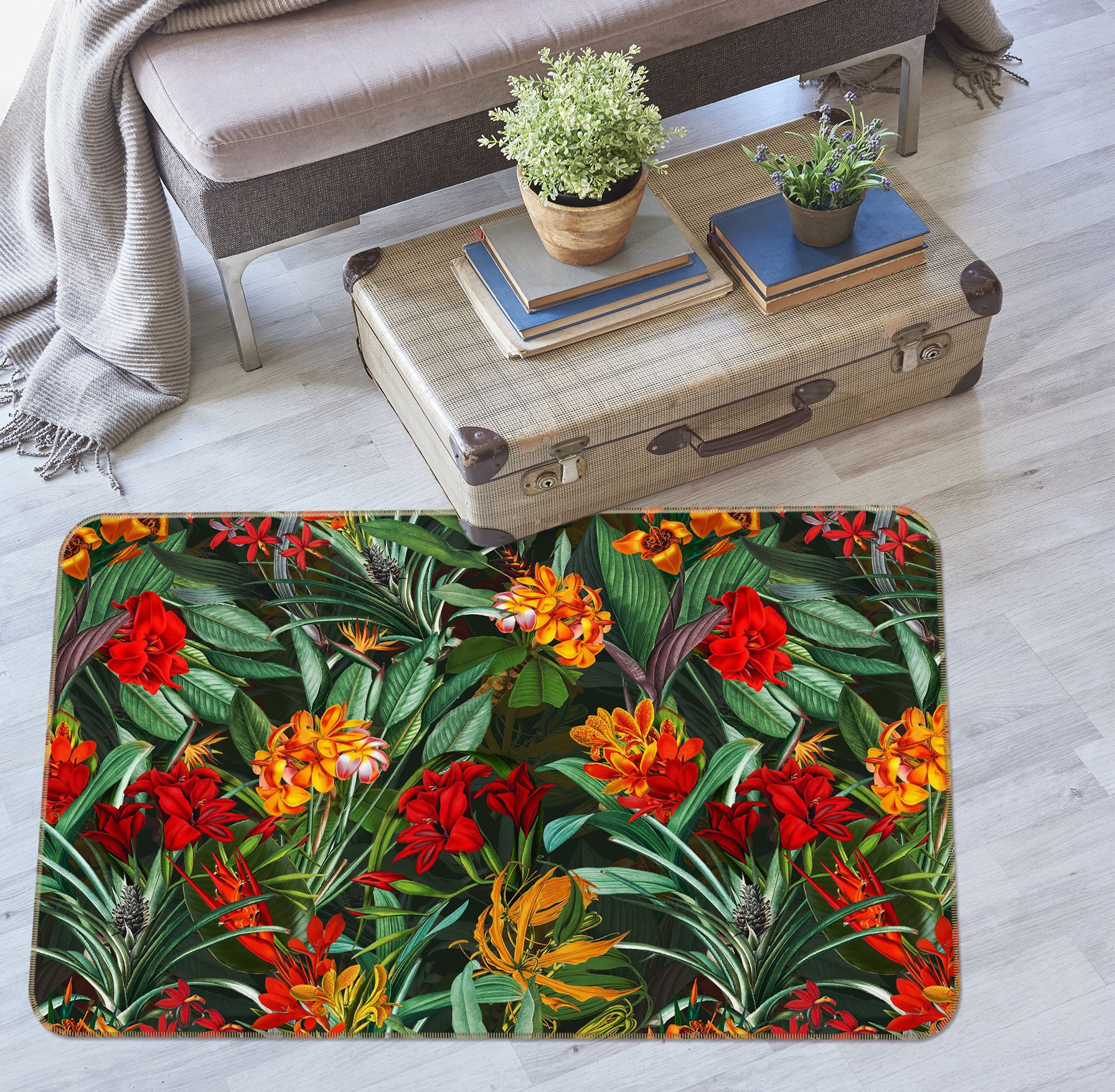 3D Red Wild Flower 115 Uta Naumann Rug Non Slip Rug Mat