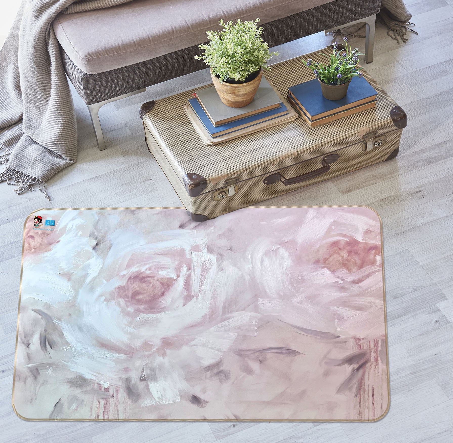 3D Pink Flower 3861 Skromova Marina Rug Non Slip Rug Mat