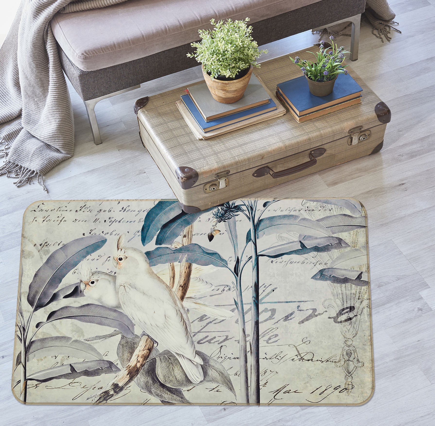 3D White Parrot 1032 Andrea haase Rug Non Slip Rug Mat