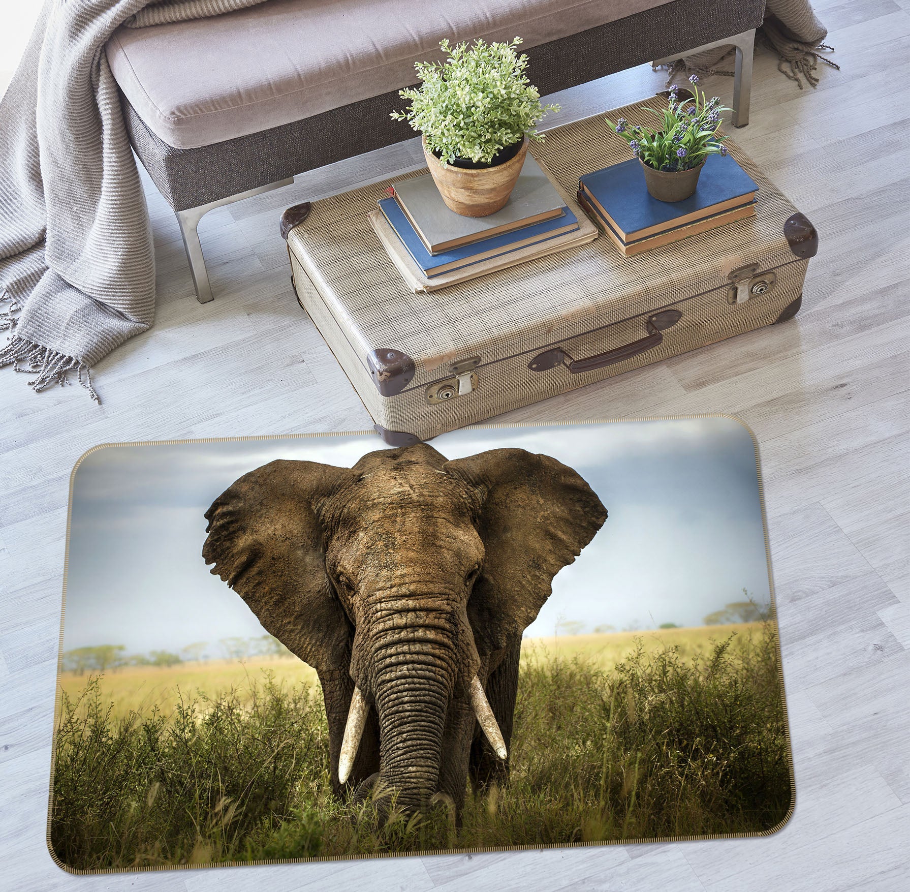 3D Elephant Steppe 077 Animal Non Slip Rug Mat