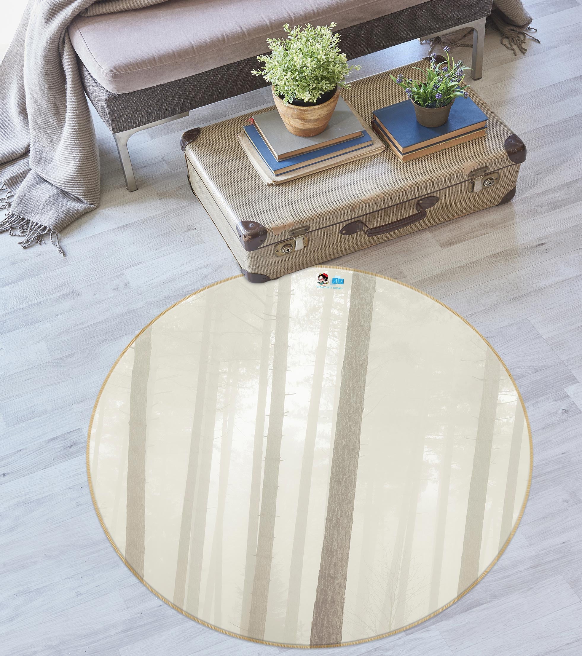 3D Forest Trunk 7586 Assaf Frank Rug Round Non Slip Rug Mat
