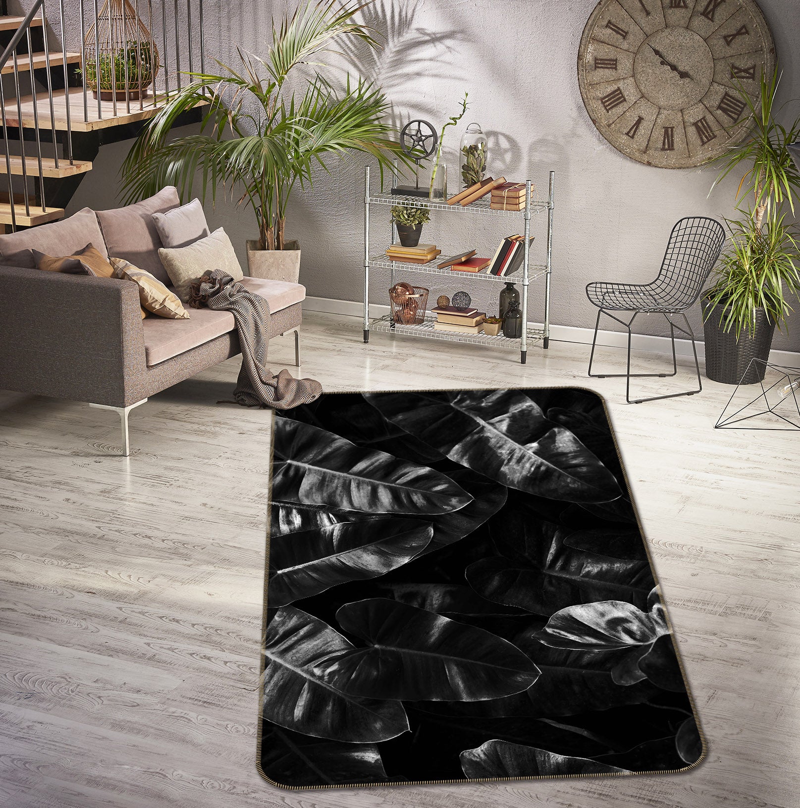 3D Black Leaves 1143 Boris Draschoff Rug Non Slip Rug Mat