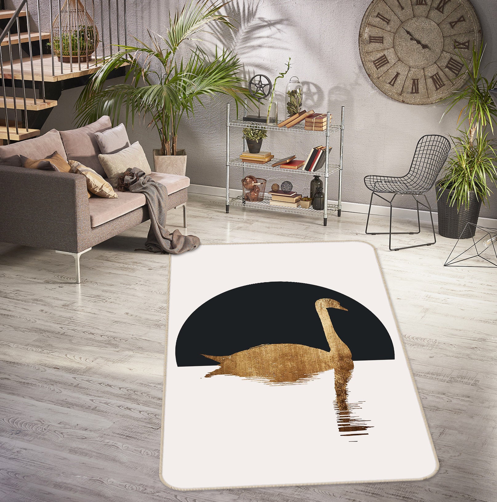 3D Black Moon Swan 1124 Boris Draschoff Rug Non Slip Rug Mat