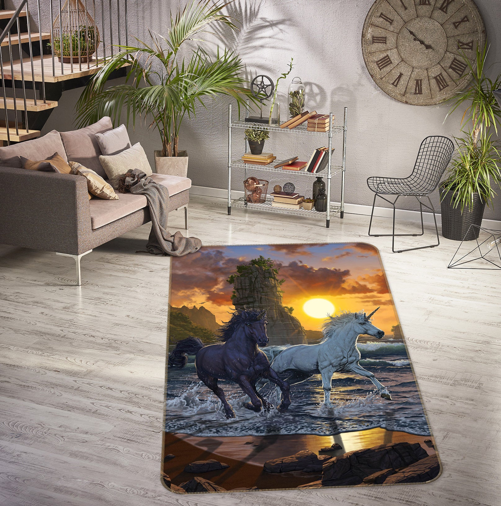 3D Unicorns In Sunset 1082 Vincent Hie Rug Non Slip Rug Mat