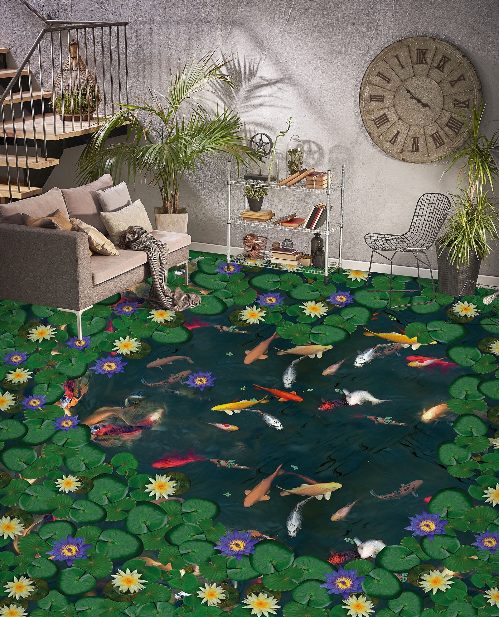 3D Water Lilies And Koi 275 Floor Mural  Wallpaper Murals Rug & Mat Print Epoxy waterproof bath floor