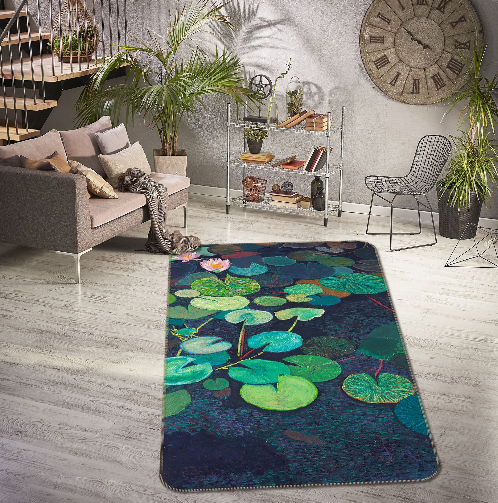 3D Lotus Pond Fish 3011 Allan P. Friedlander Rug Non Slip Rug Mat