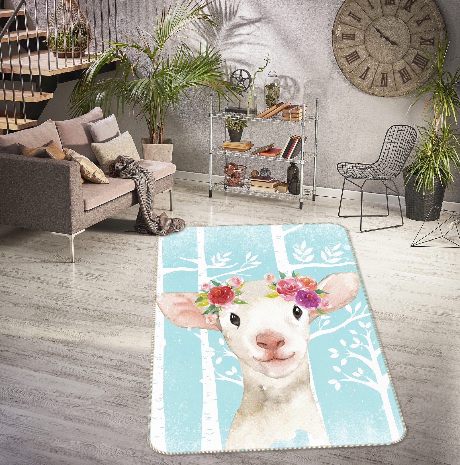 3D Sheep Flower 139 Uta Naumann Rug Non Slip Rug Mat