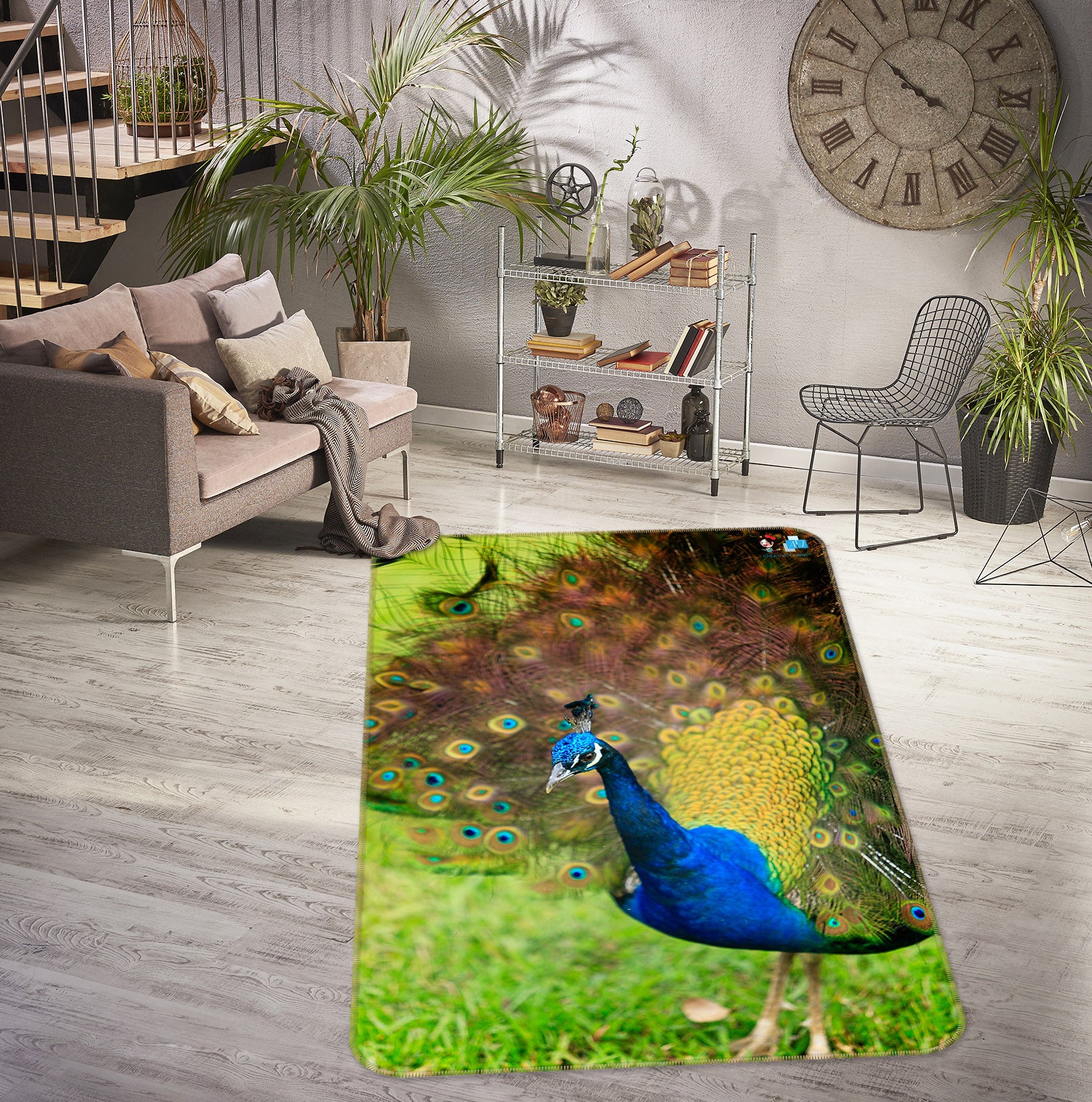 3D Peacock 62231 Kathy Barefield Rug Non Slip Rug Mat