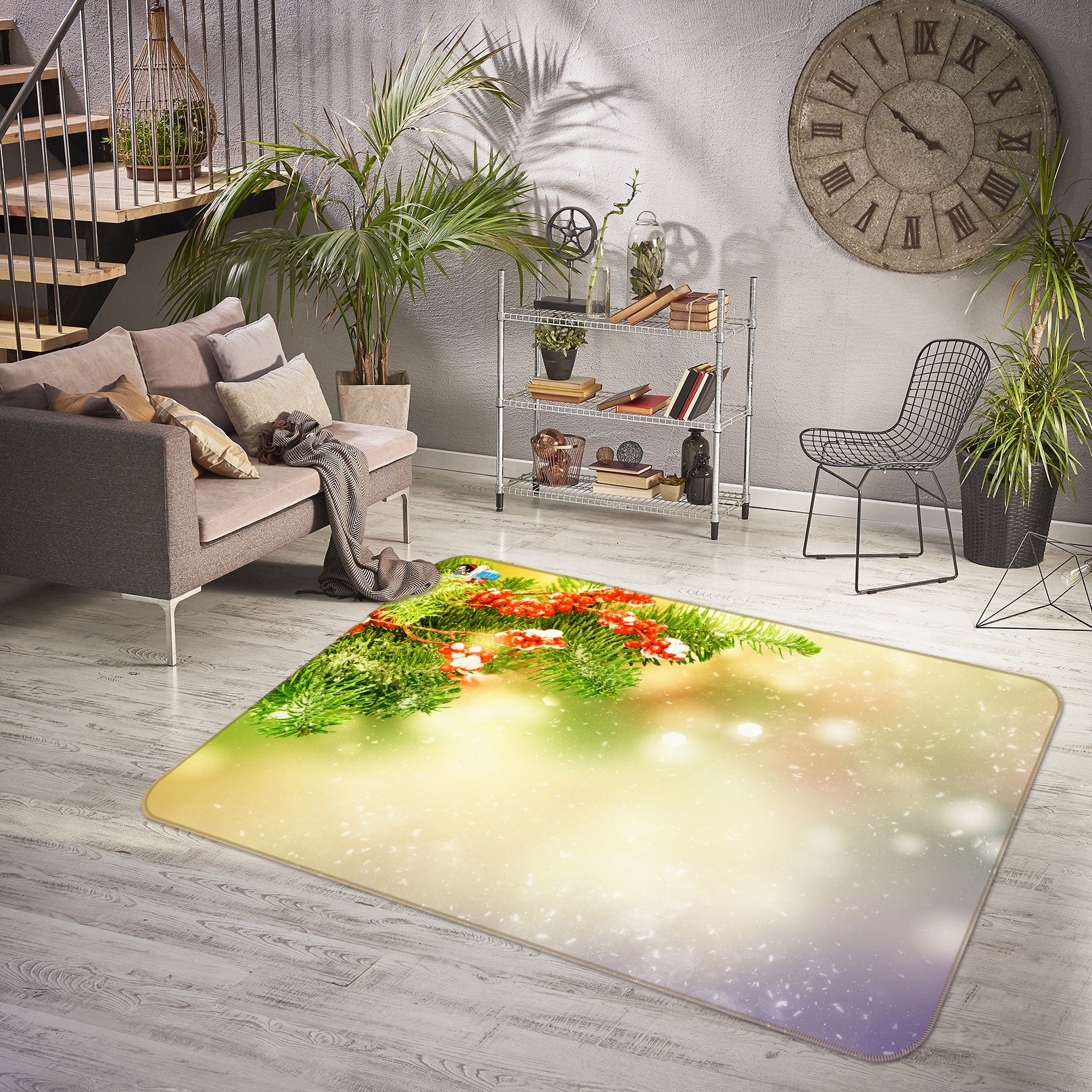 3D Branches Snowflake 56240 Christmas Non Slip Rug Mat Xmas