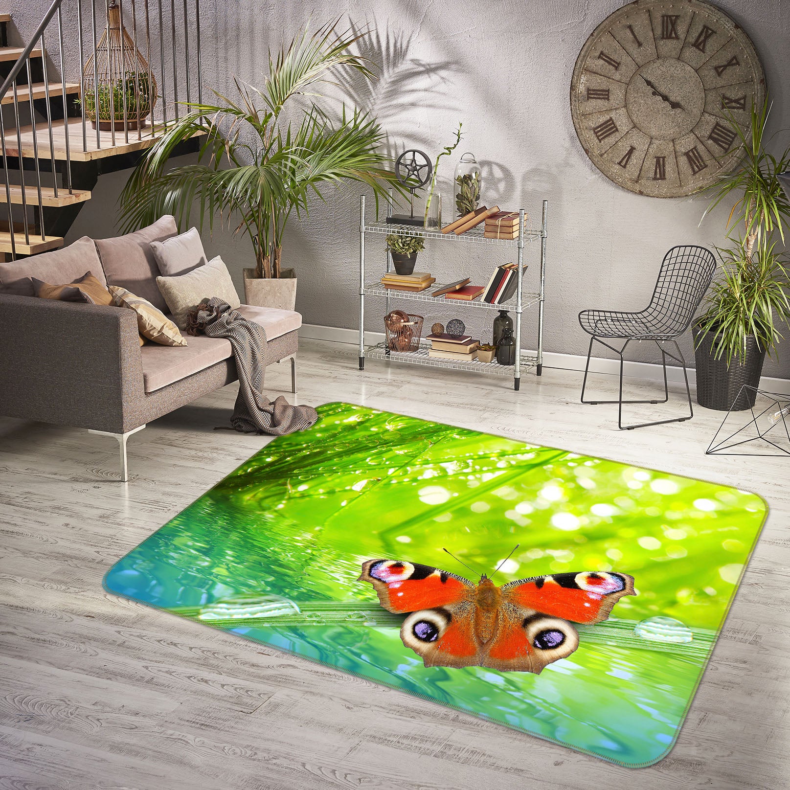 3D Butterfly Grass 073 Animal Non Slip Rug Mat