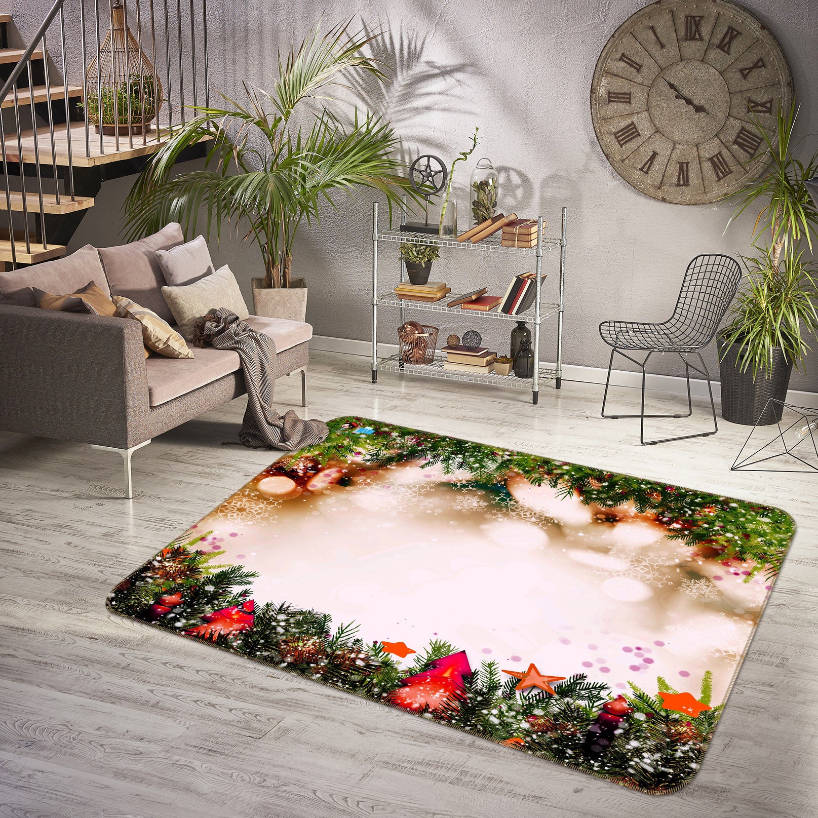 3D Up Down Branches 56225 Christmas Non Slip Rug Mat Xmas