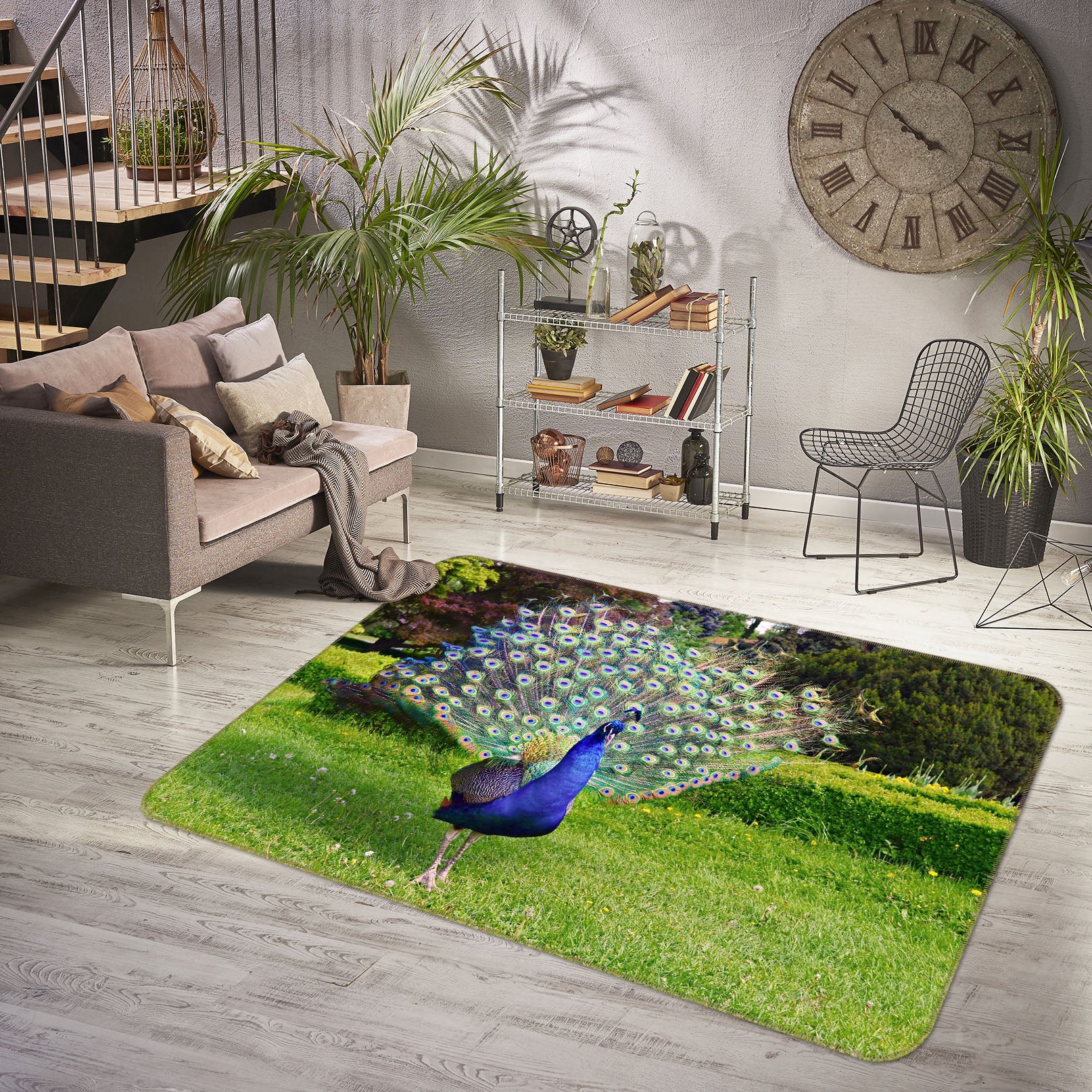 3D Peacock Lawn 120 Animal Non Slip Rug Mat