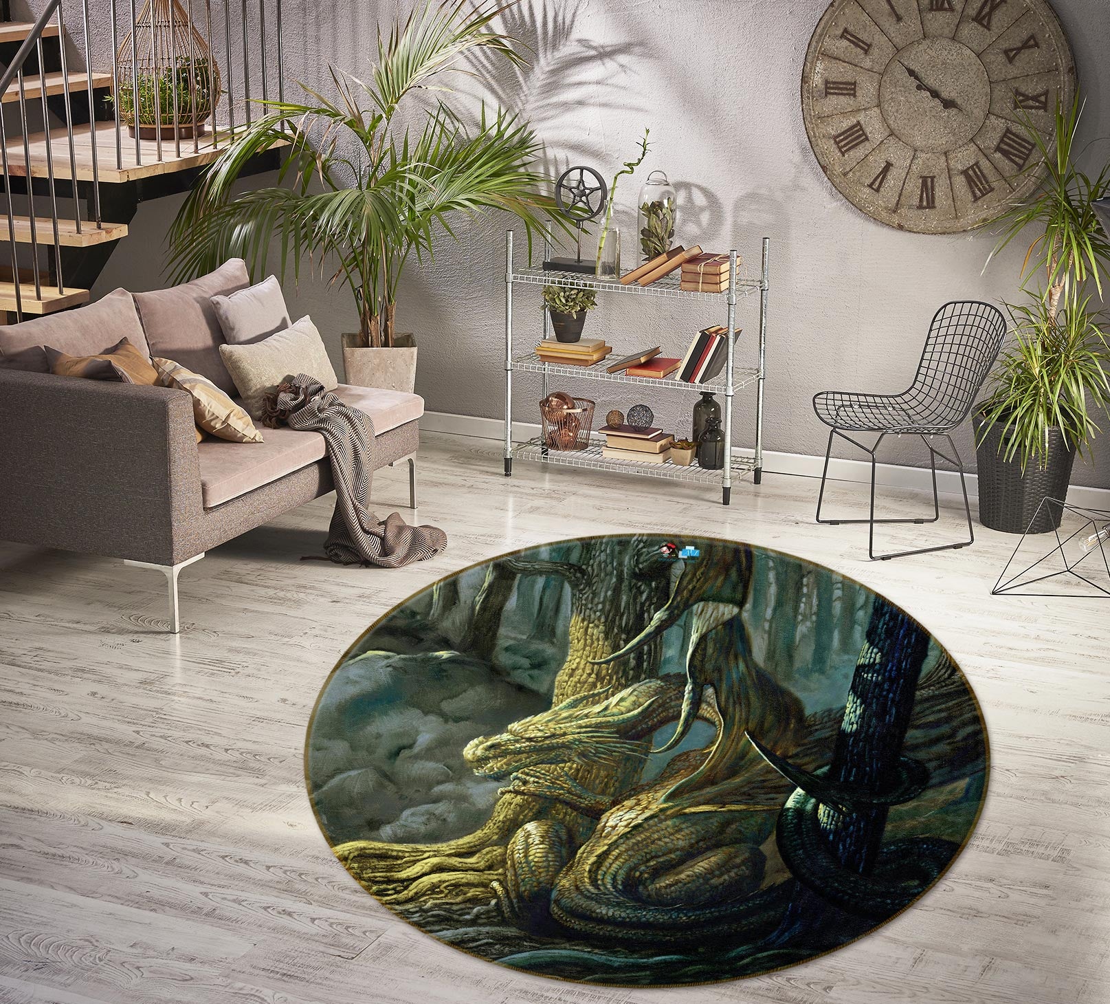 3D Forest Dragon 6131 Ciruelo Rug Round Non Slip Rug Mat