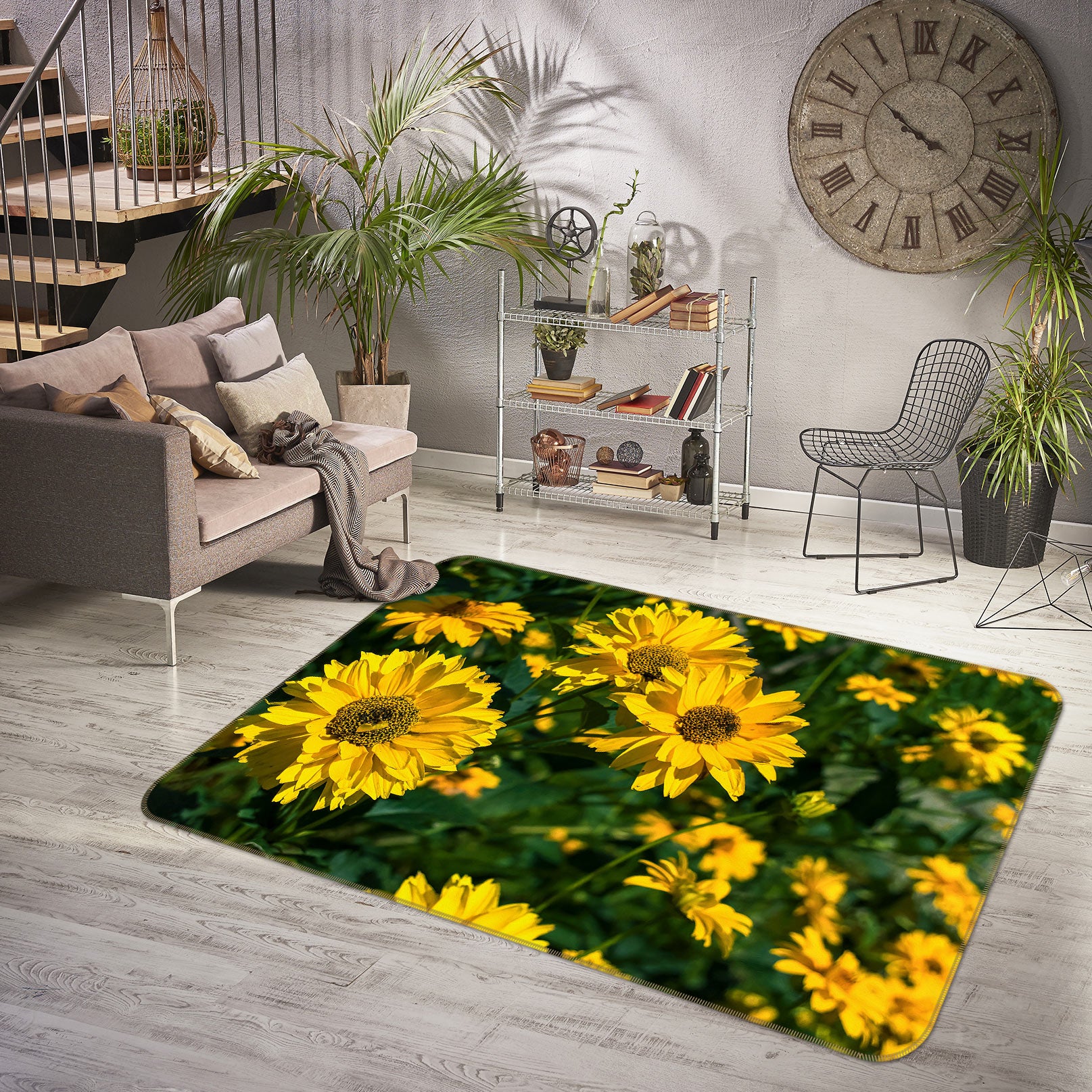 3D Sunflower Field 1032 Jerry LoFaro Rug Non Slip Rug Mat