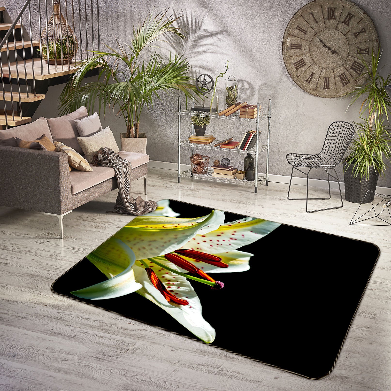 3D Lily Blossoms 1130 Kathy Barefield Rug Non Slip Rug Mat
