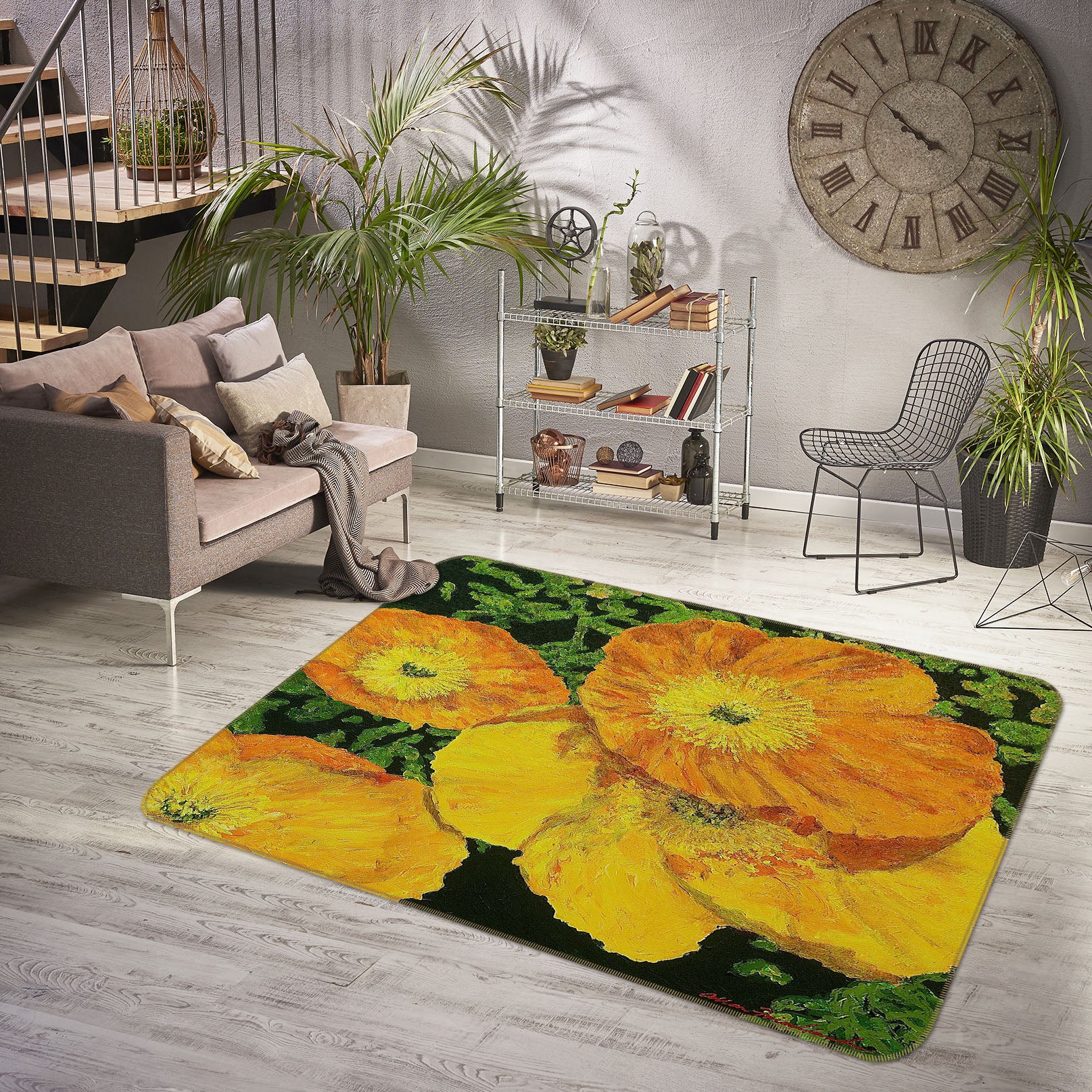 3D Yellow Flower 1039 Allan P. Friedlander Rug Non Slip Rug Mat