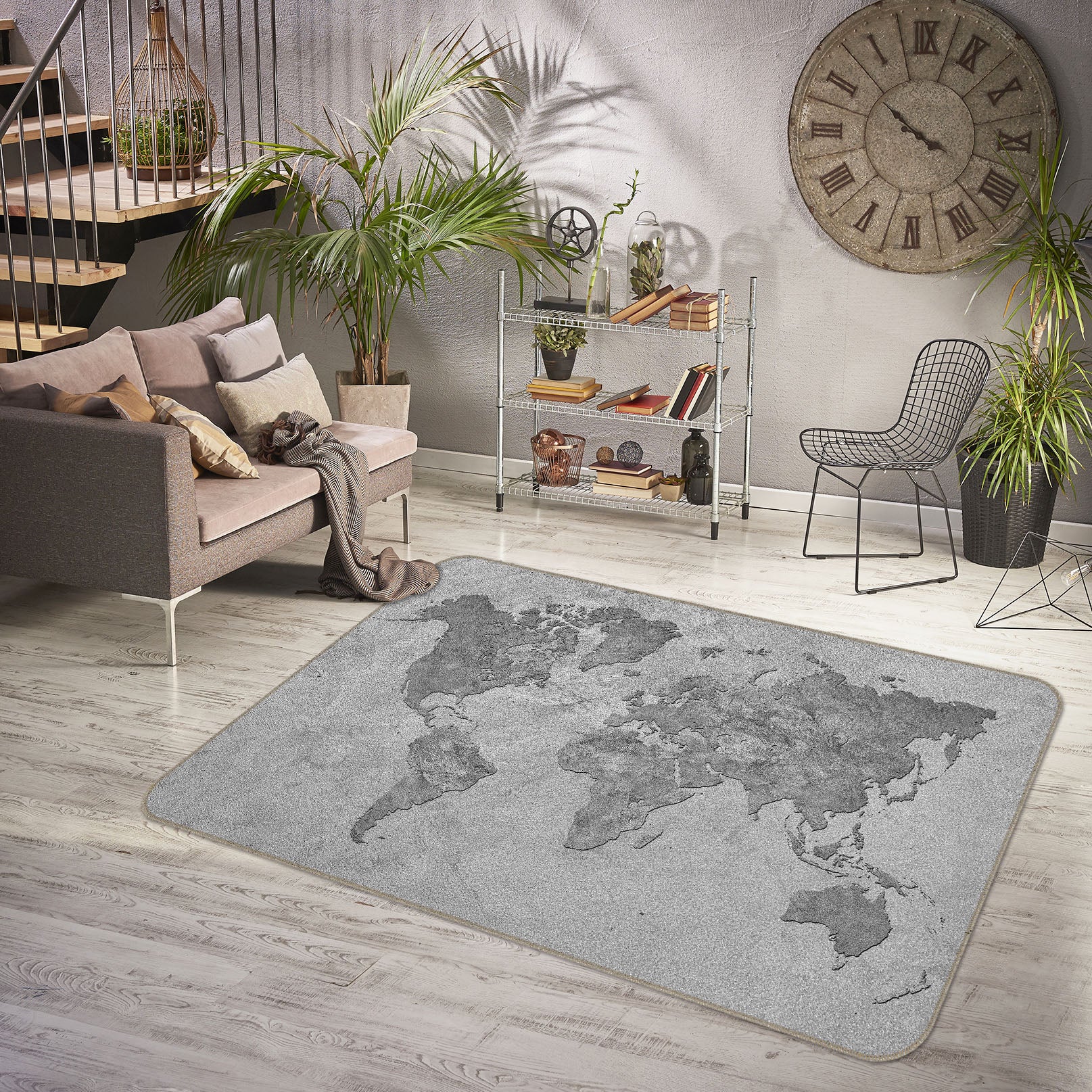 3D Grey World 273 World Map Non Slip Rug Mat