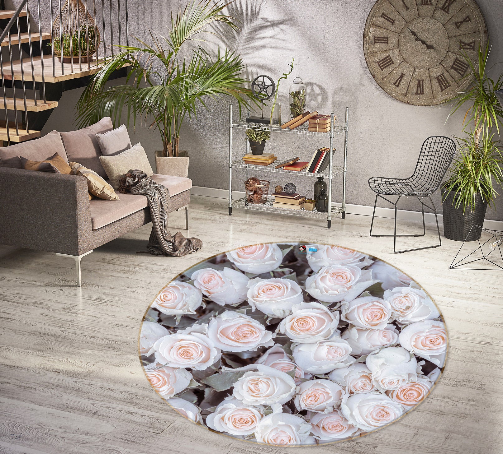 3D Rose Bouquet 7571 Assaf Frank Rug Round Non Slip Rug Mat