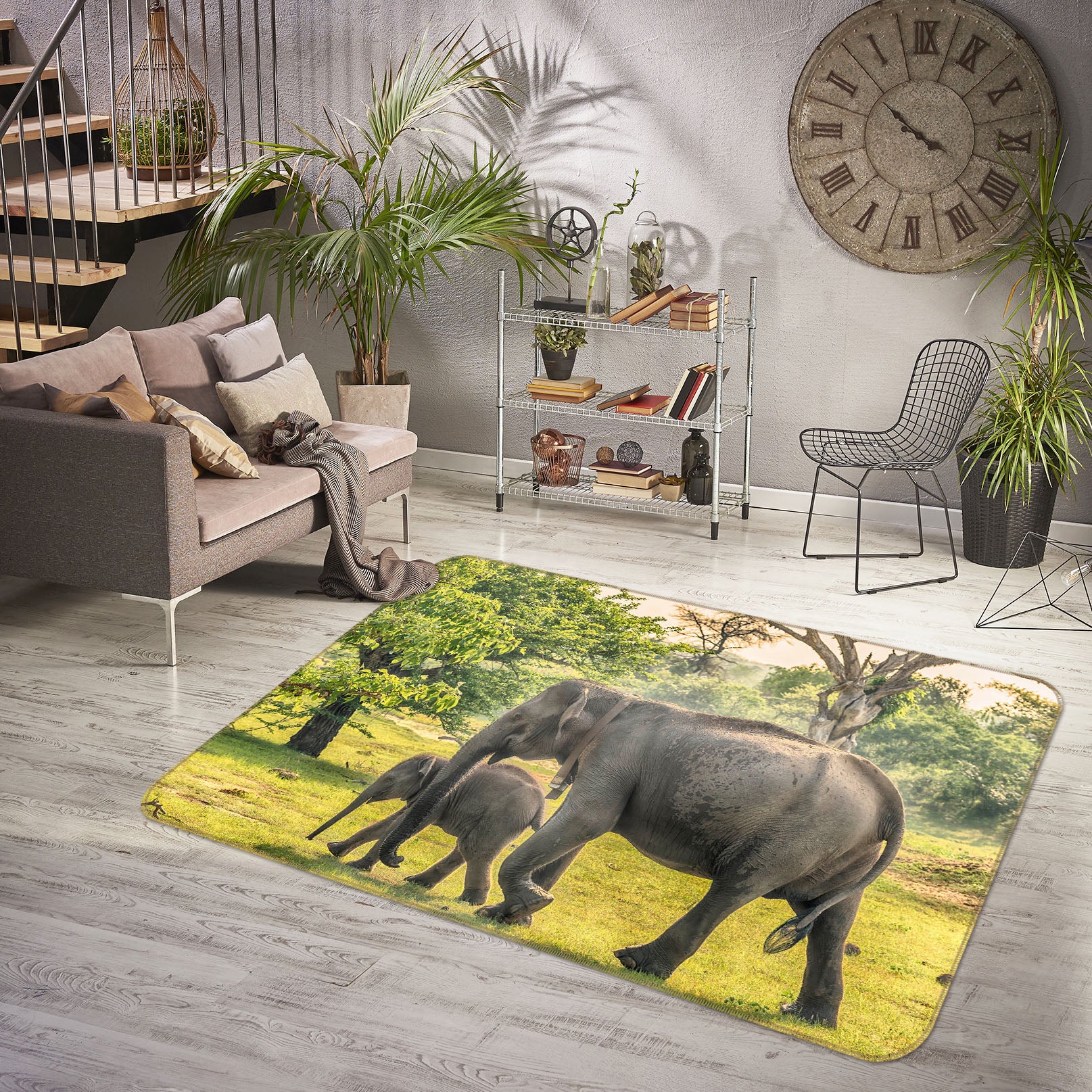 3D Elephant Tree 058 Animal Non Slip Rug Mat