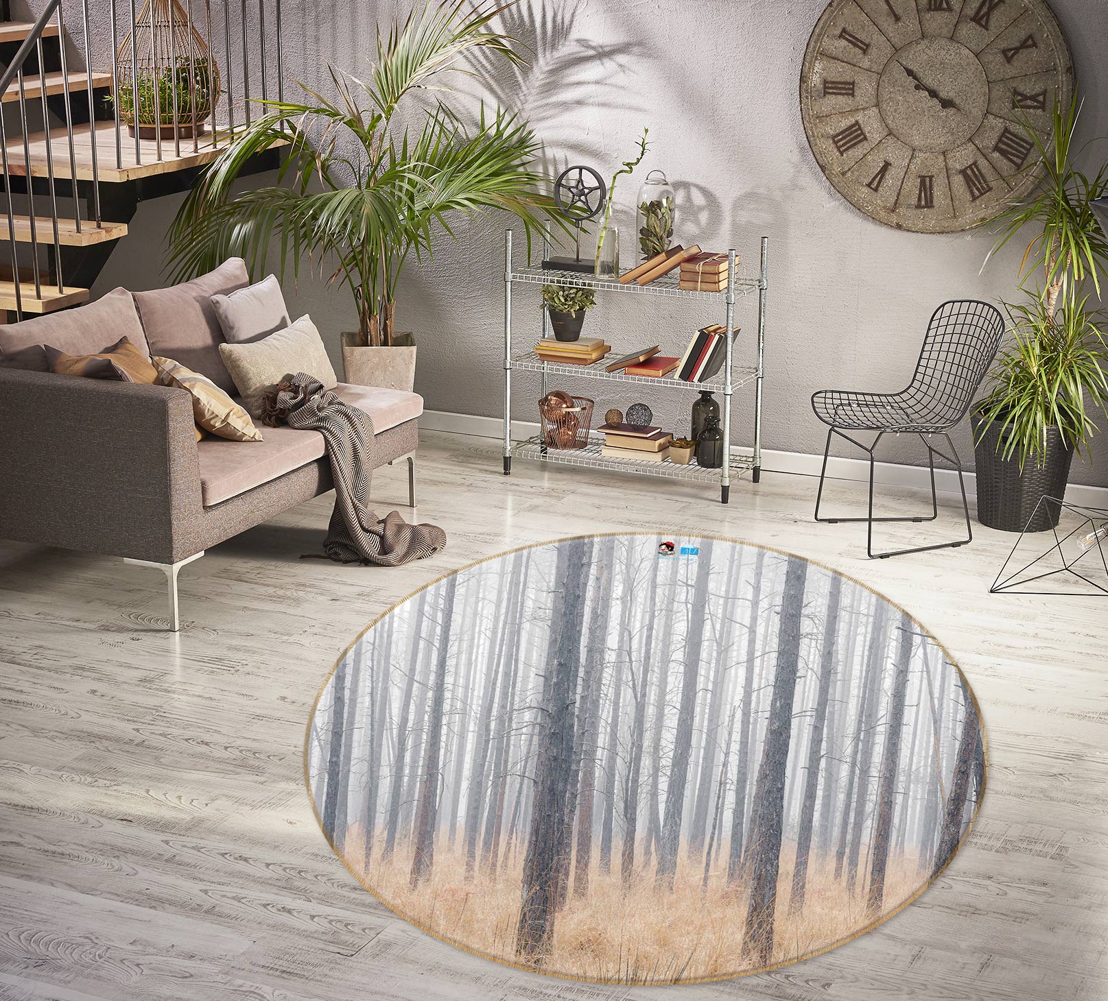 3D Trunk Grass 7587 Assaf Frank Rug Round Non Slip Rug Mat