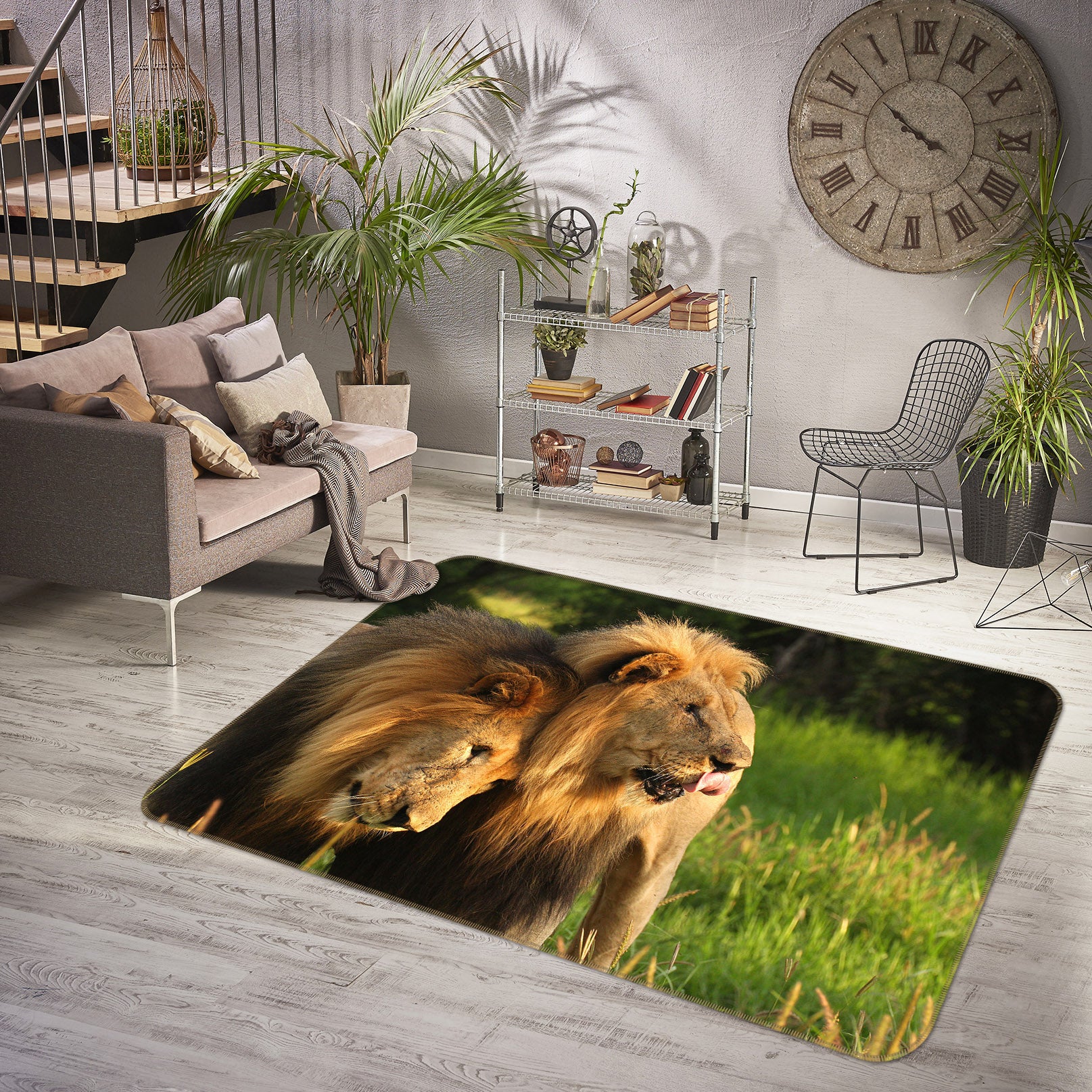 3D Lion Couple 140 Animal Non Slip Rug Mat