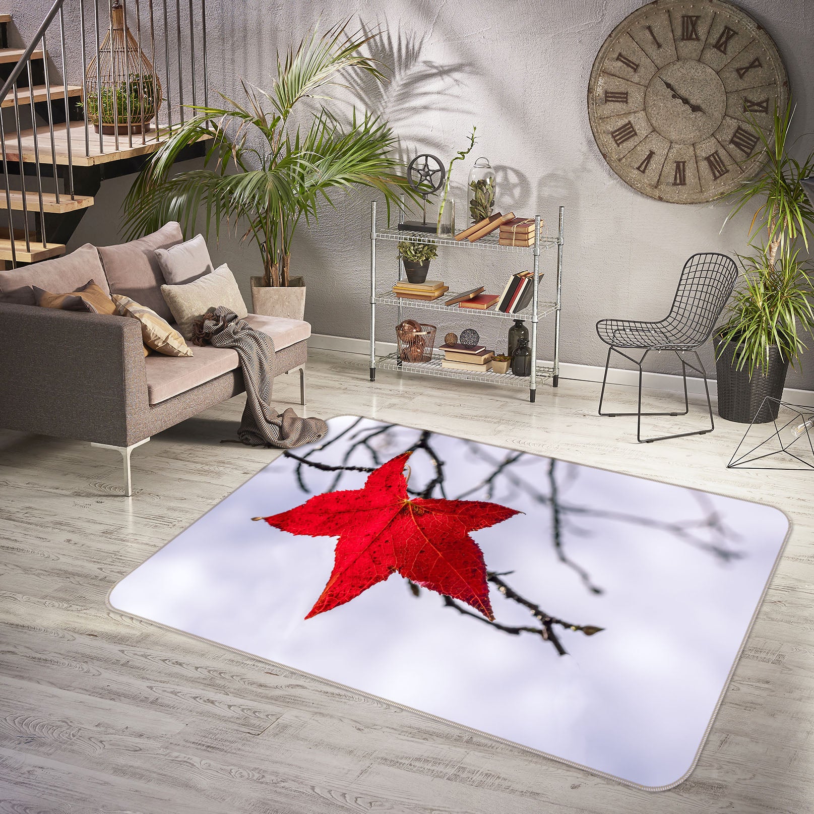 3D Red Leaf 1144 Marco Carmassi Rug Non Slip Rug Mat