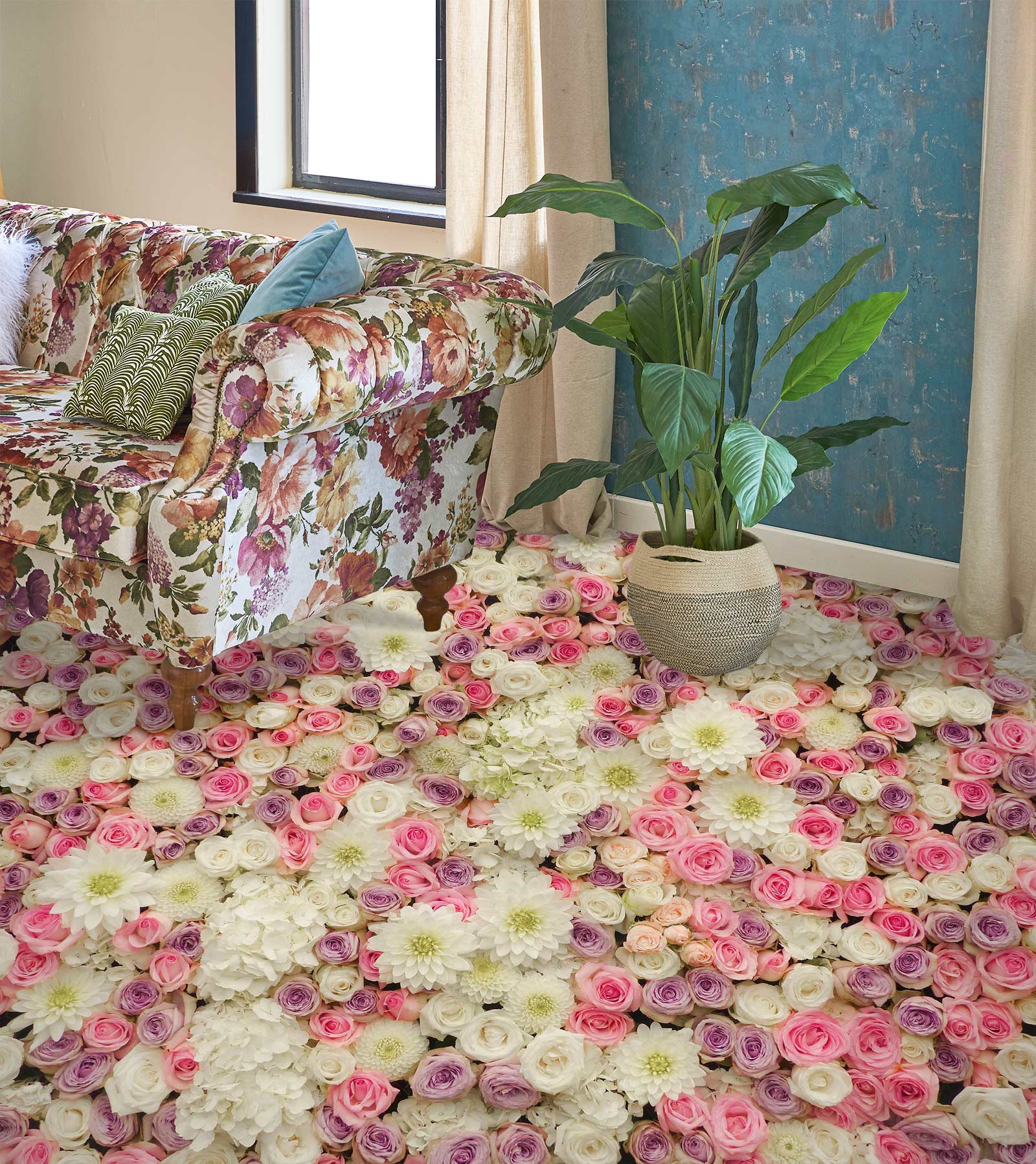 3D Roses And Chrysanthemums 414 Floor Mural  Wallpaper Murals Rug & Mat Print Epoxy waterproof bath floor