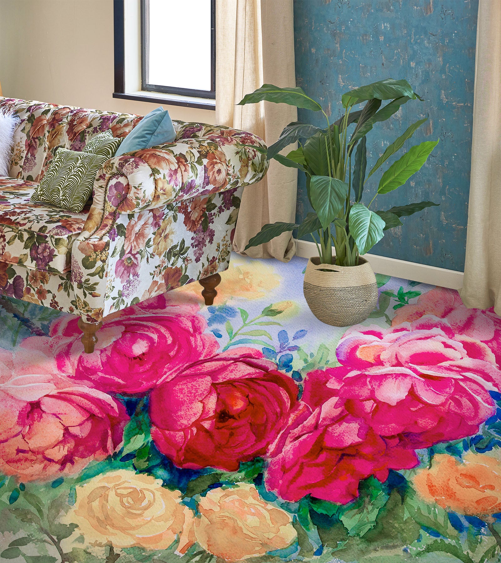 3D Dark Pink Peony 1220 Floor Mural  Wallpaper Murals Self-Adhesive Removable Print Epoxy