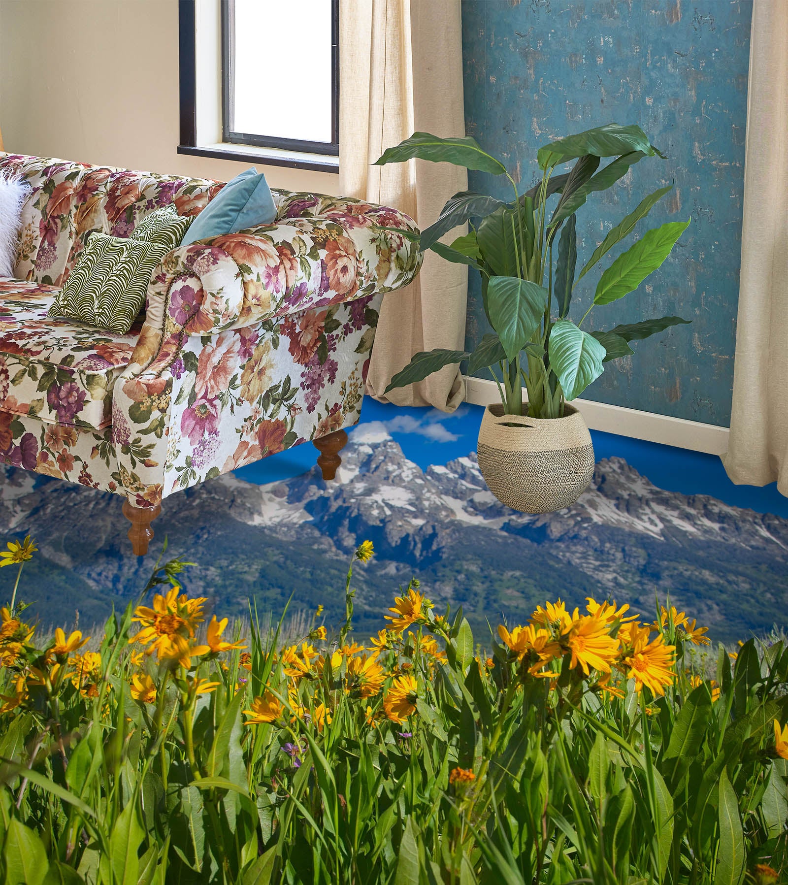 3D Snow Mountain Meadow Flowers 98188 Kathy Barefield Floor Mural  Wallpaper Murals Self-Adhesive Removable Print Epoxy
