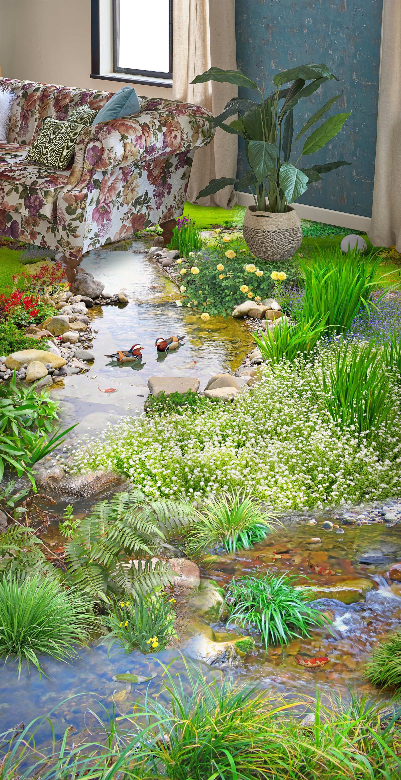 3D Leisurely Ducks 499 Floor Mural  Wallpaper Murals Rug & Mat Print Epoxy waterproof bath floor