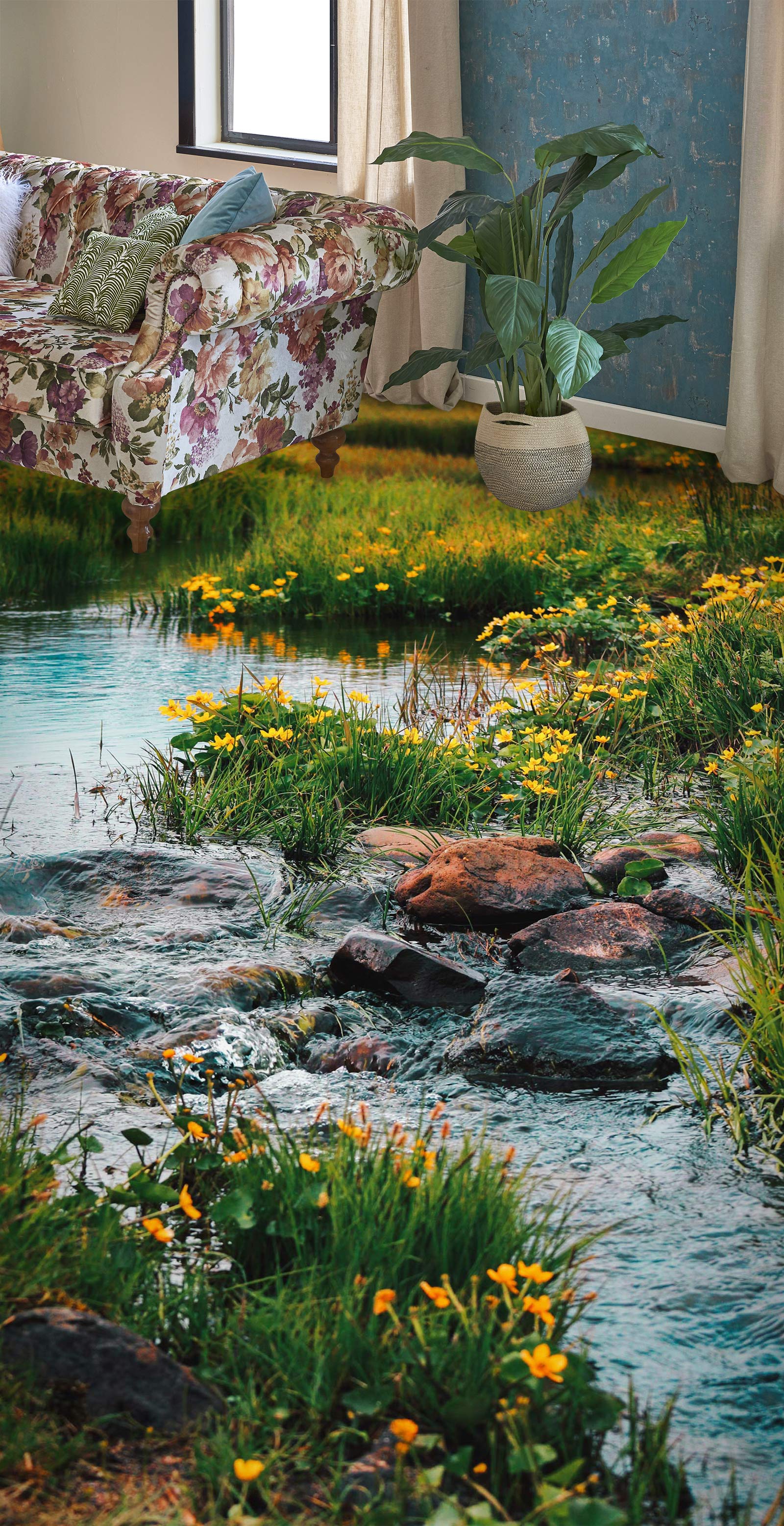 3D Vibrant Yellow Flowers 1102 Floor Mural  Wallpaper Murals Self-Adhesive Removable Print Epoxy