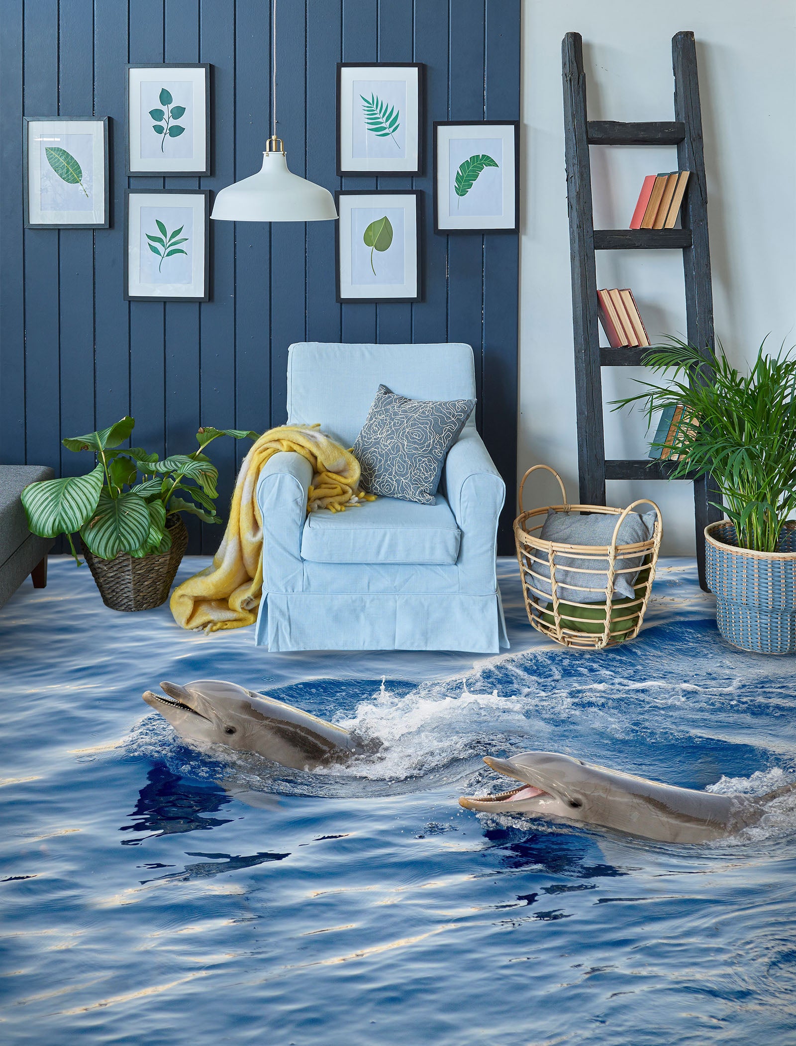 3D Swimming Dolphins 1210 Floor Mural  Wallpaper Murals Self-Adhesive Removable Print Epoxy