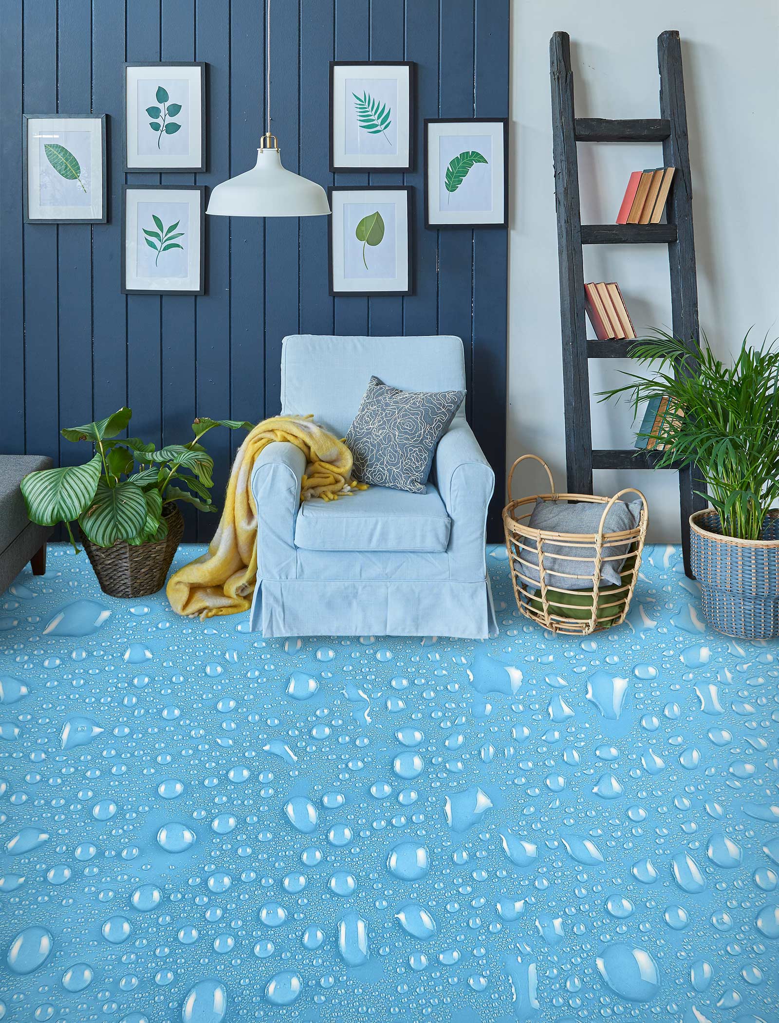 3D Quiet Blue And Water Drops 1388 Floor Mural  Wallpaper Murals Self-Adhesive Removable Print Epoxy