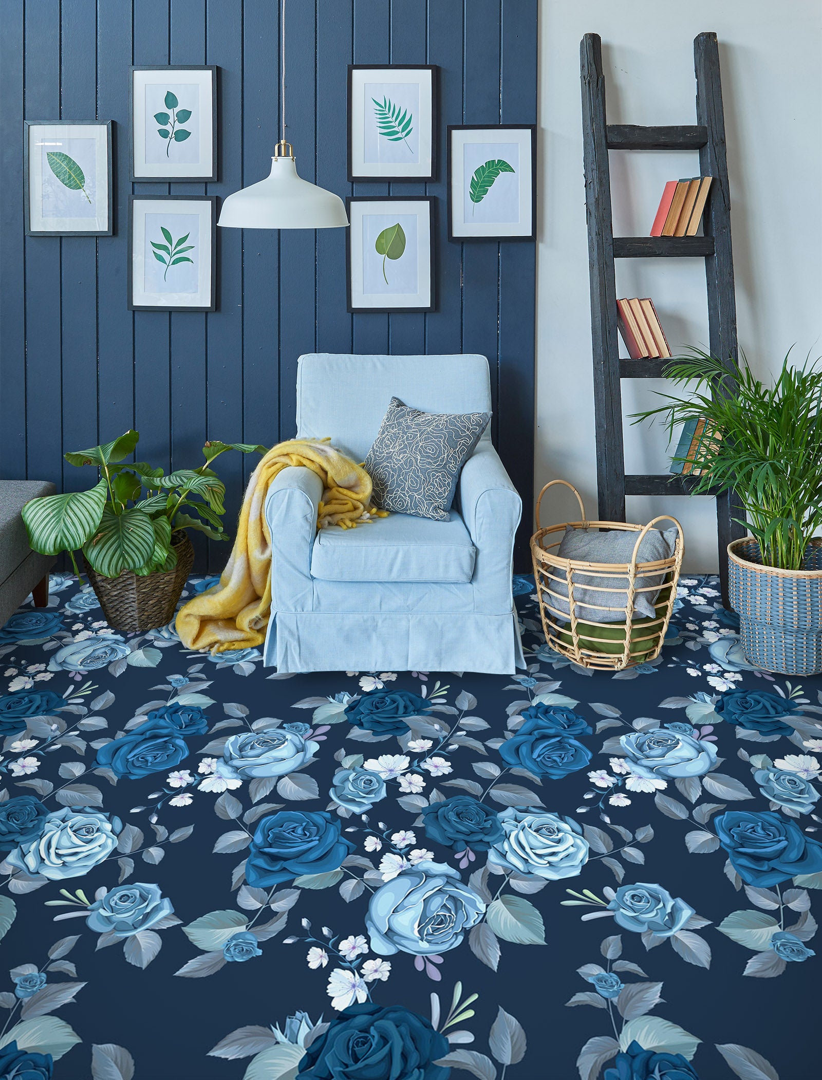 3D Blue Rose Art 1258 Floor Mural