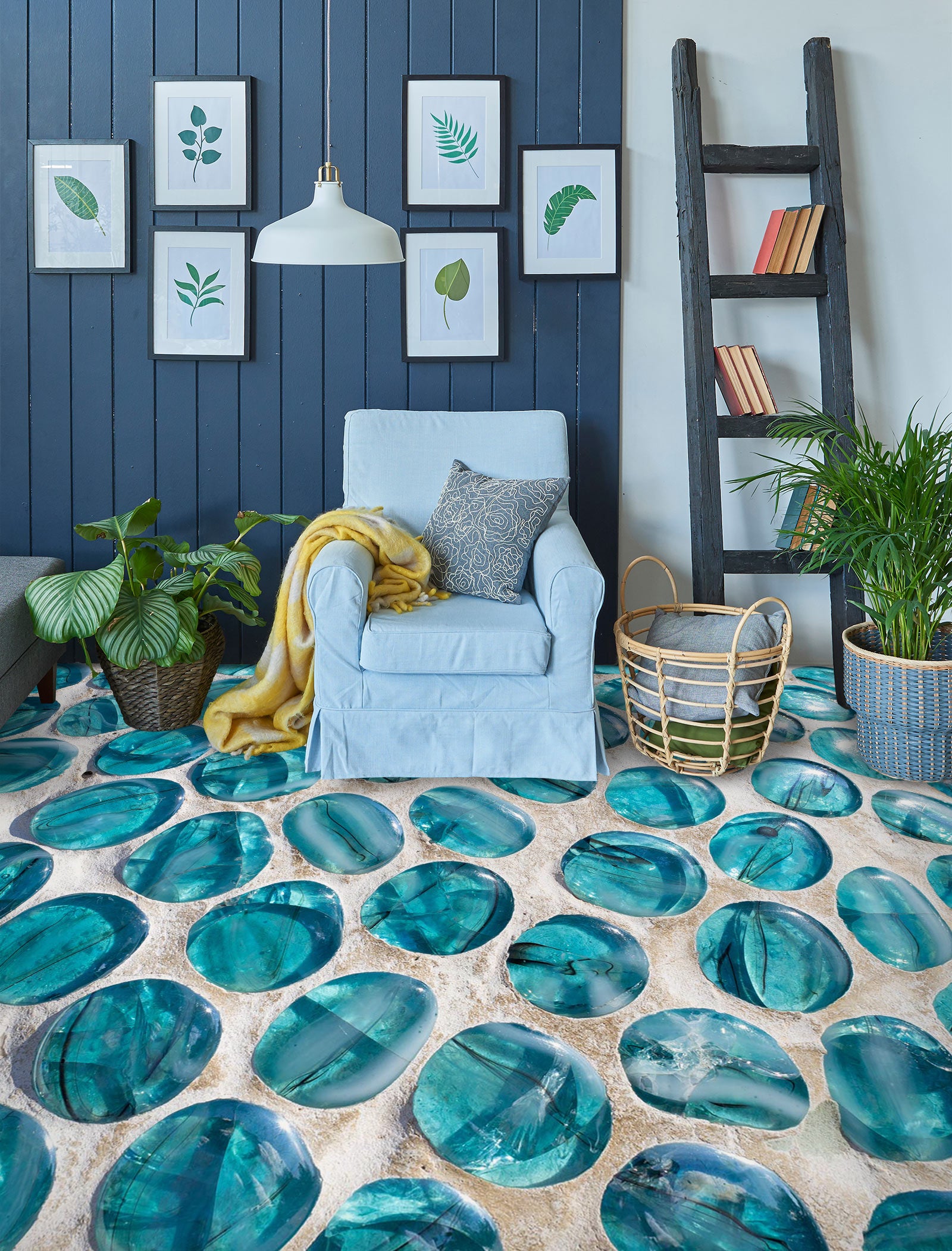 3D Blue Transparent Pebbles 1053 Floor Mural  Wallpaper Murals Self-Adhesive Removable Print Epoxy