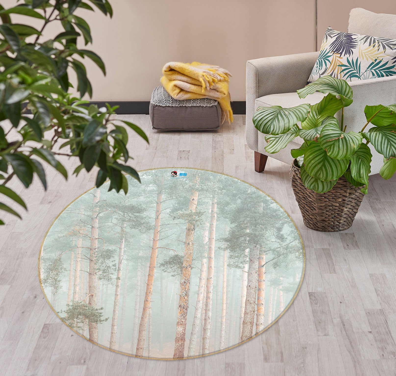 3D Forest Tree 7610 Assaf Frank Rug Round Non Slip Rug Mat
