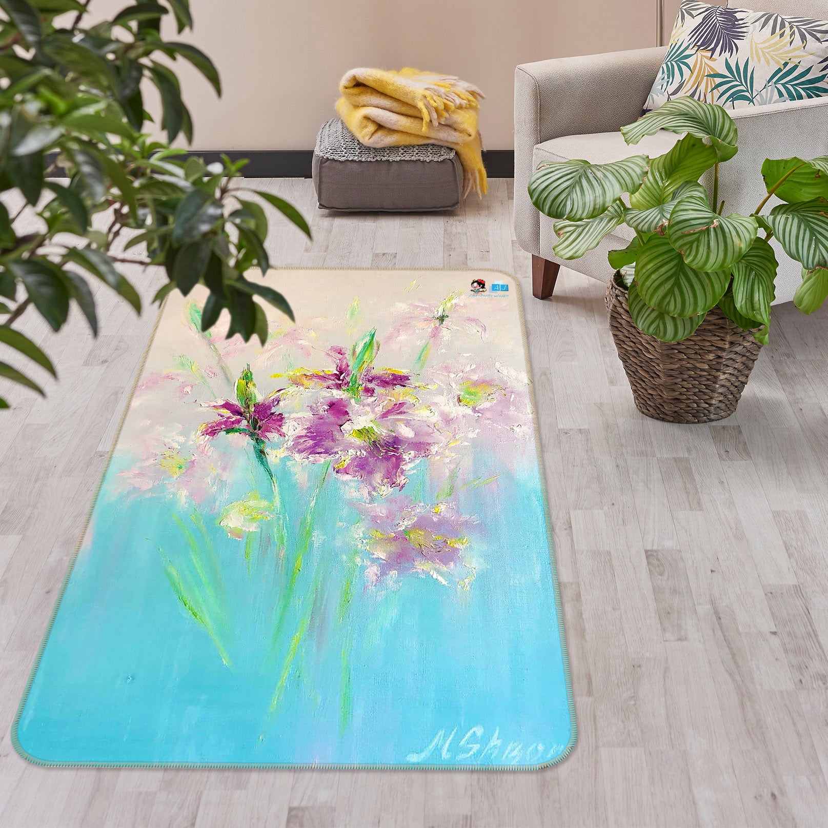 3D Purple Bouquet 1275 Skromova Marina Rug Non Slip Rug Mat