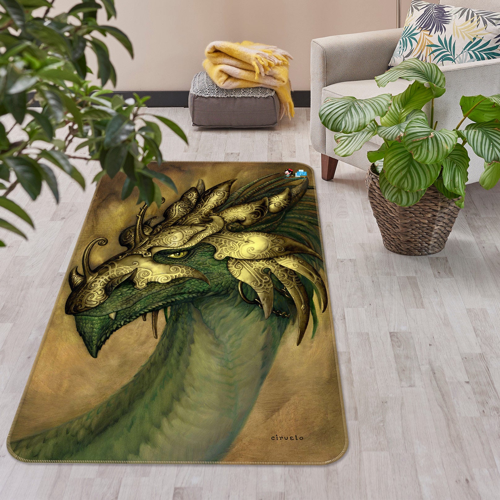3D Dragon Head 6039 Ciruelo Rug Non Slip Rug Mat