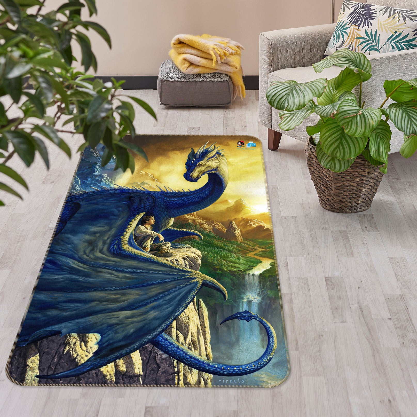 3D Dragon Man Mountain 6047 Ciruelo Rug Non Slip Rug Mat