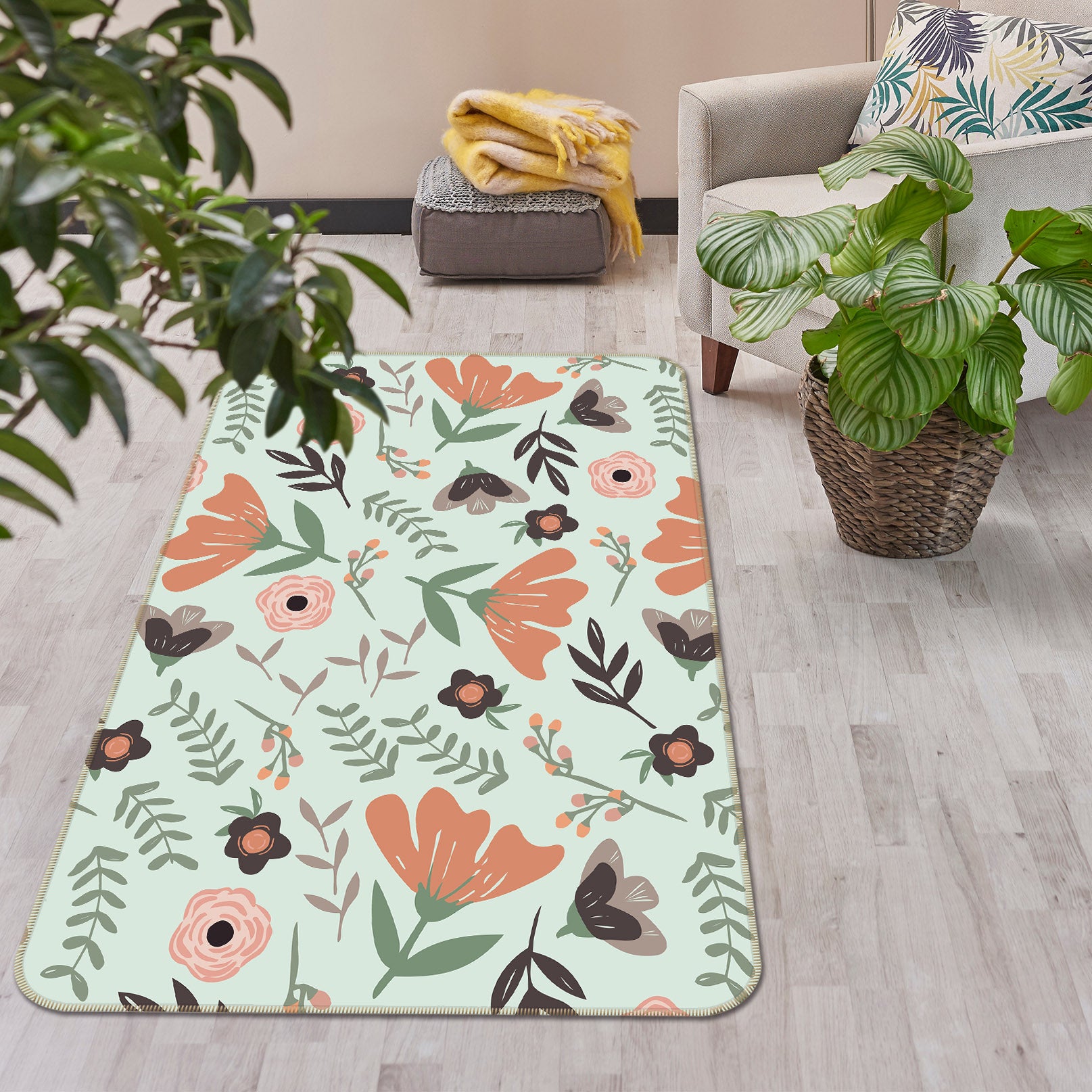 3D Colored Flowers 1109 Jillian Helvey Rug Non Slip Rug Mat