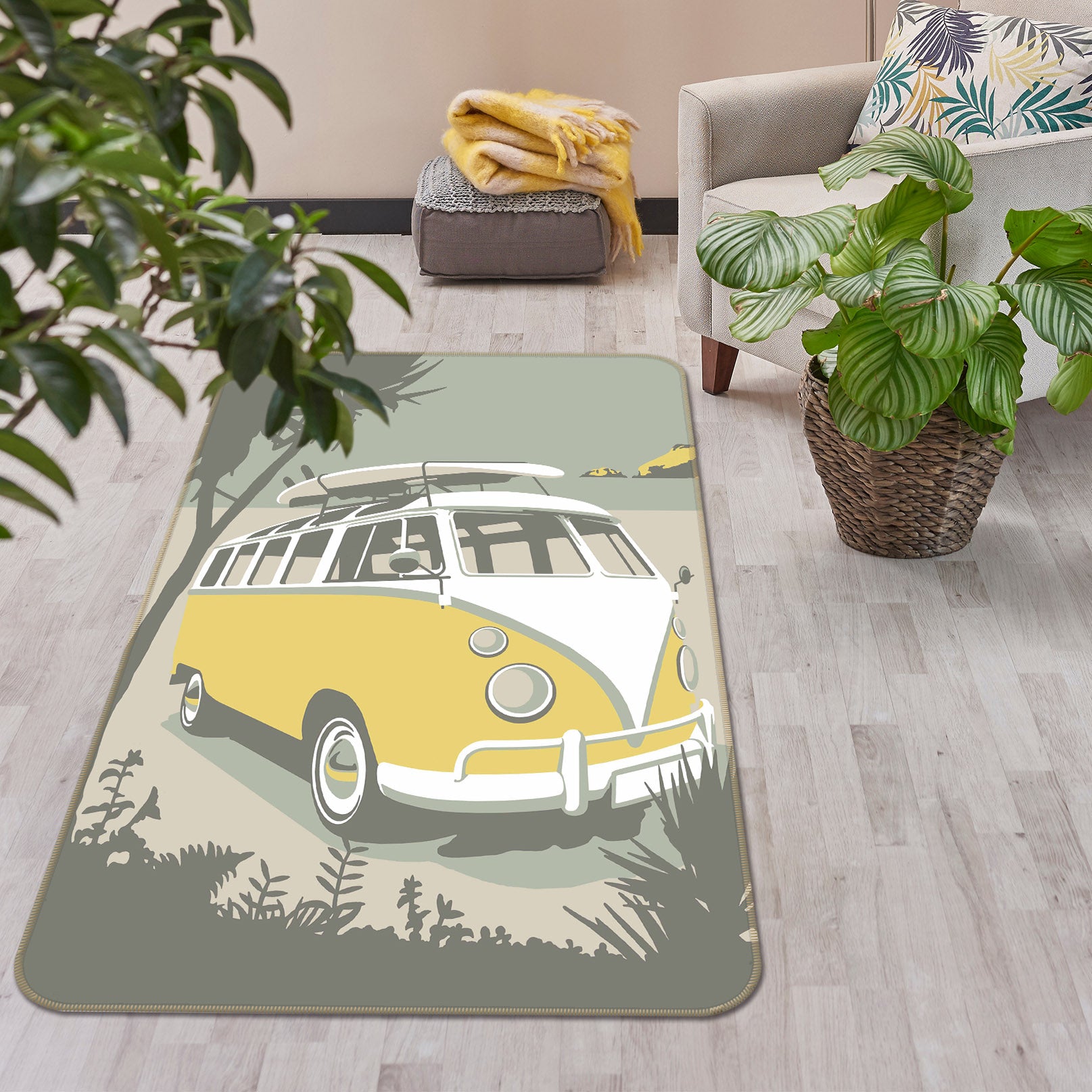 3D Polzeath Camper 1133 Steve Read Rug Non Slip Rug Mat