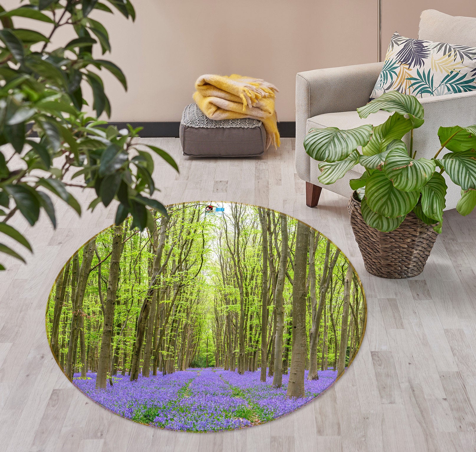 3D Purple Flower Forest 7598 Assaf Frank Rug Round Non Slip Rug Mat