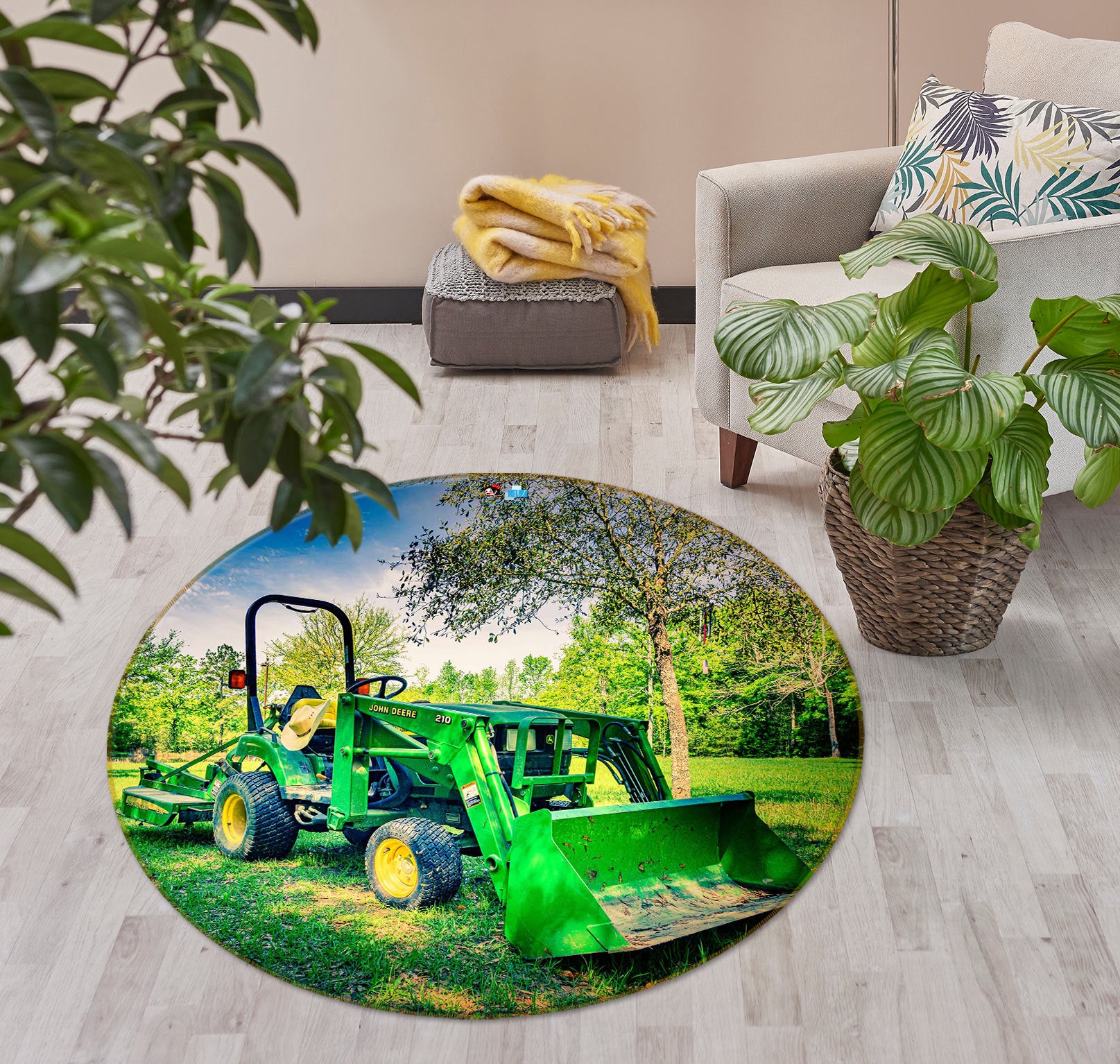 3D Green Lawn Mower 5023 Beth Sheridan Rug Round Non Slip Rug Mat
